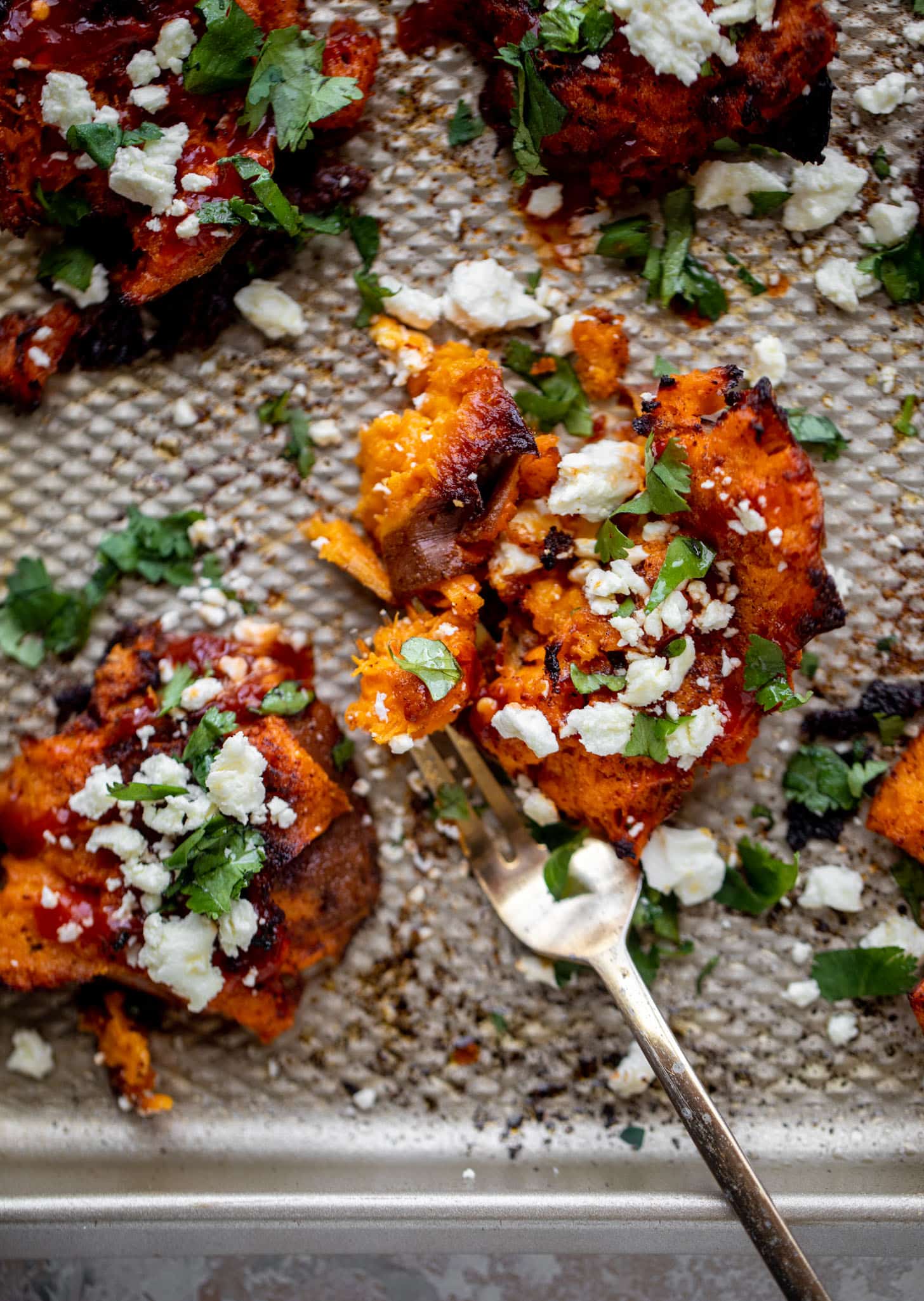 crispy smashed chili sweet potatoes