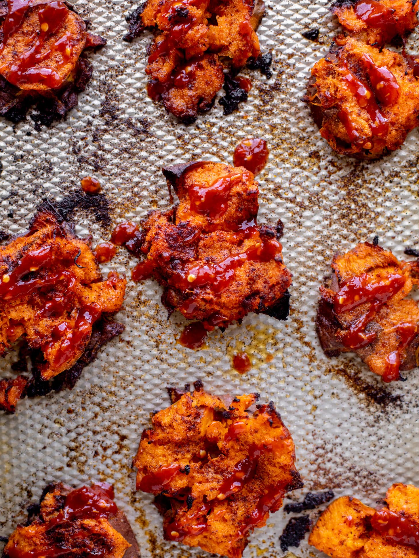 crispy smashed chili sweet potatoes