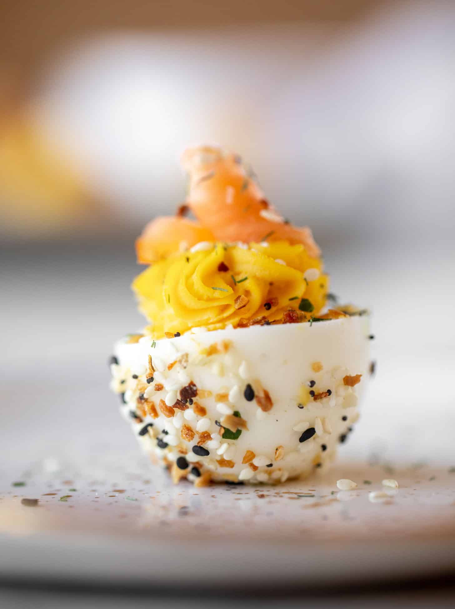 everything smoked salmon deviled eggs