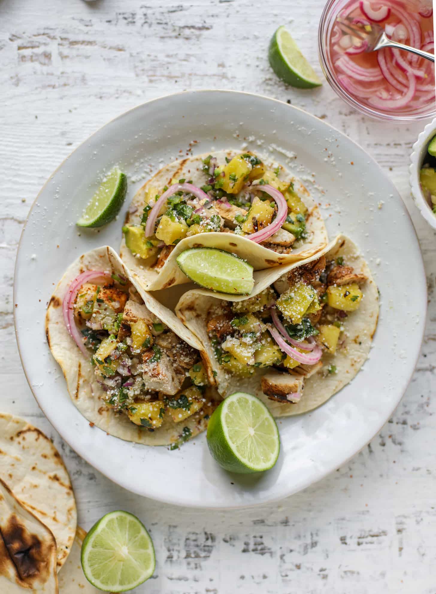 grilled chili lime chicken tacos with pineapple salsa