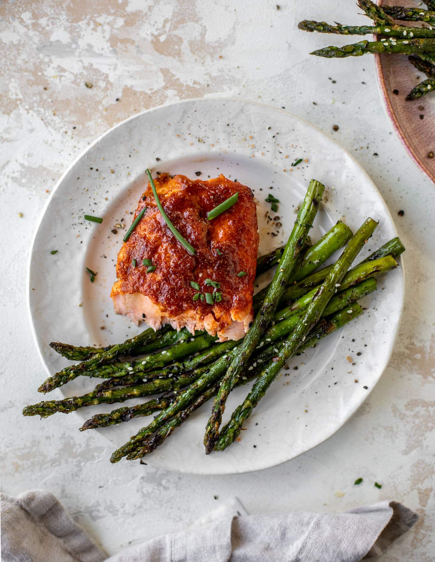 smoky cedar plank salmon with sesame asparagus