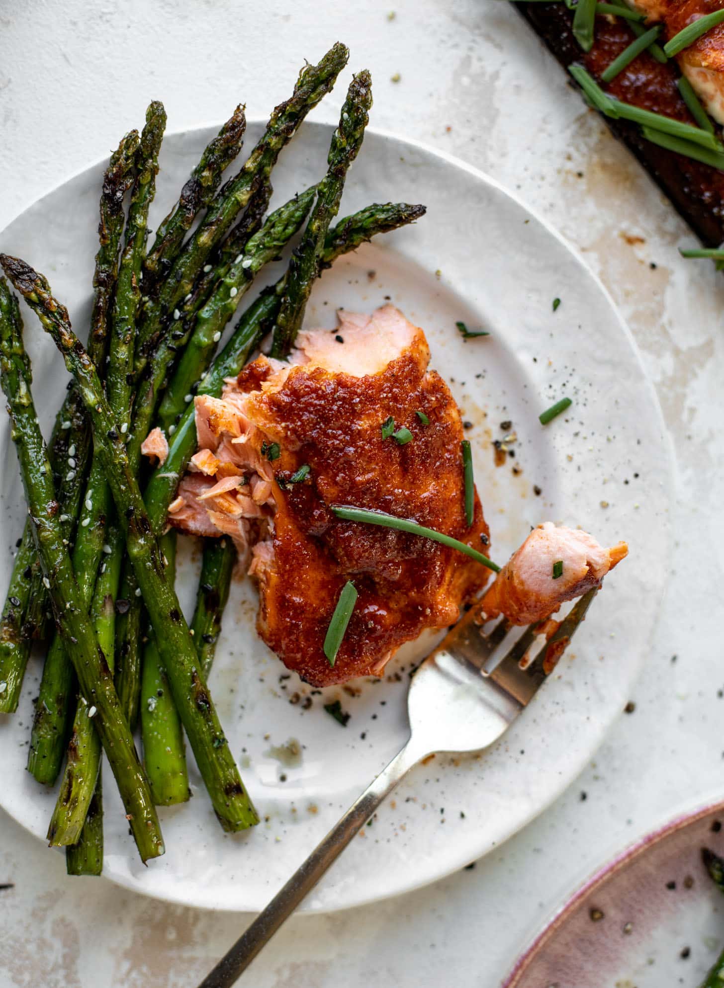smoky cedar plank salmon with sesame asparagus