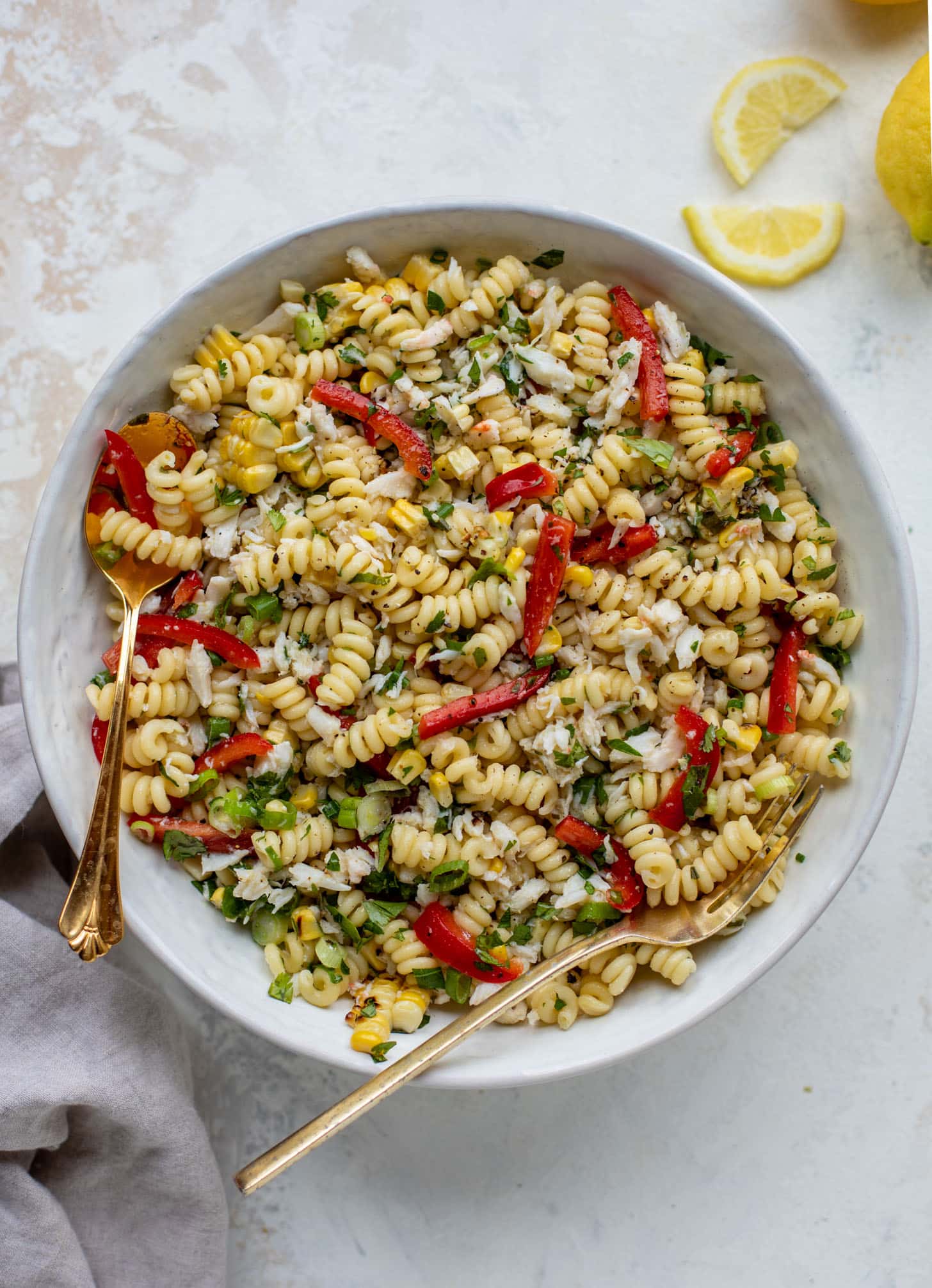 grilled corn and crab pasta salad