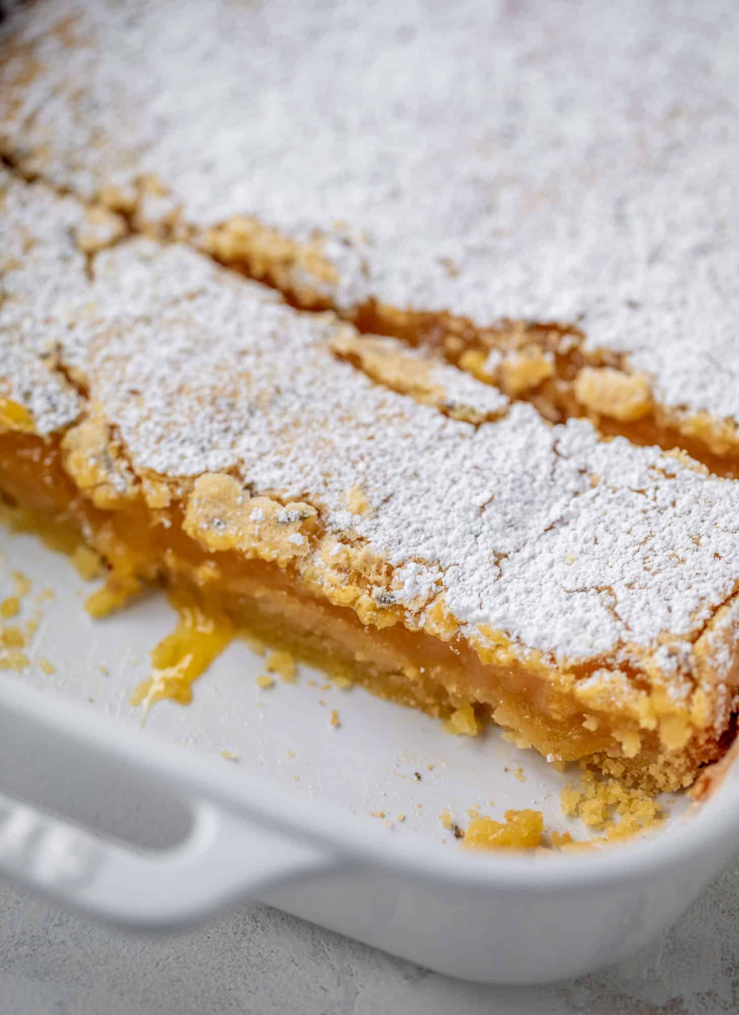 lavender lemon bars in the pan