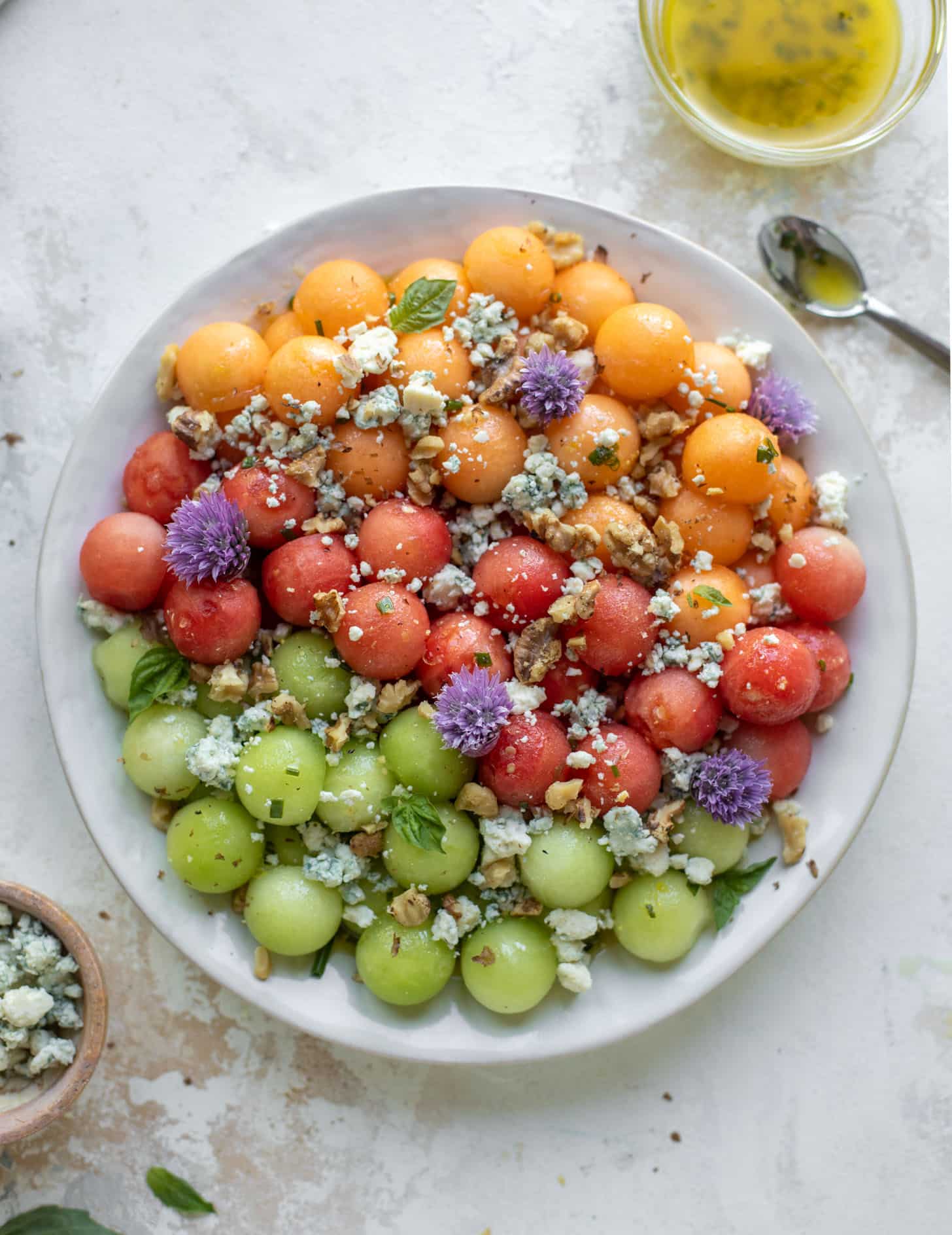 triple melon salad with blue cheese and walnuts
