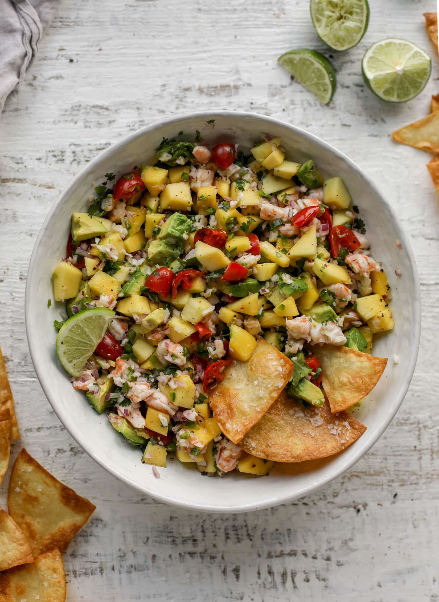 mango avocado shrimp salsa with tortilla chips