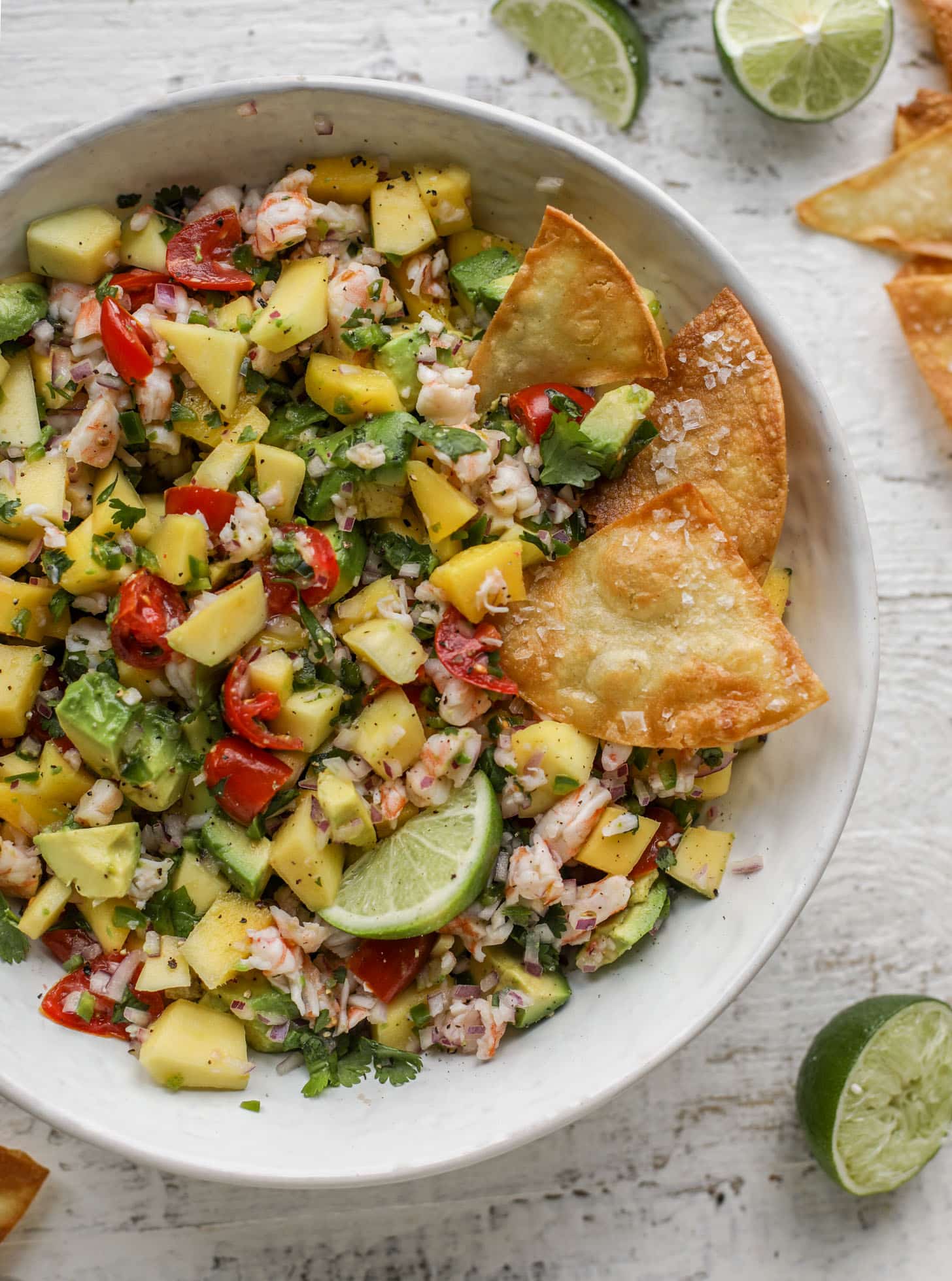 mango avocado shrimp salsa with tortilla chips
