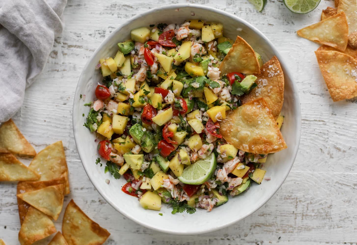 mango avocado shrimp salsa with tortilla chips