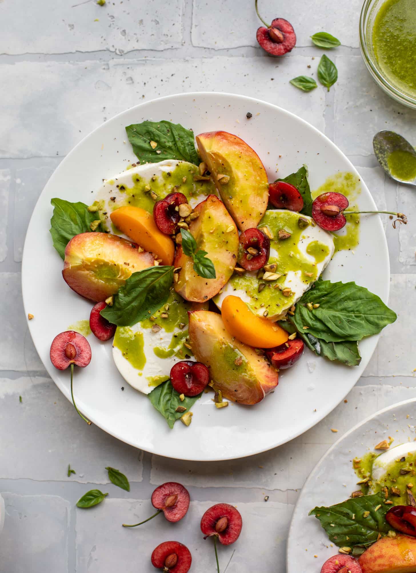 summer stone fruit caprese with basil vinaigrette