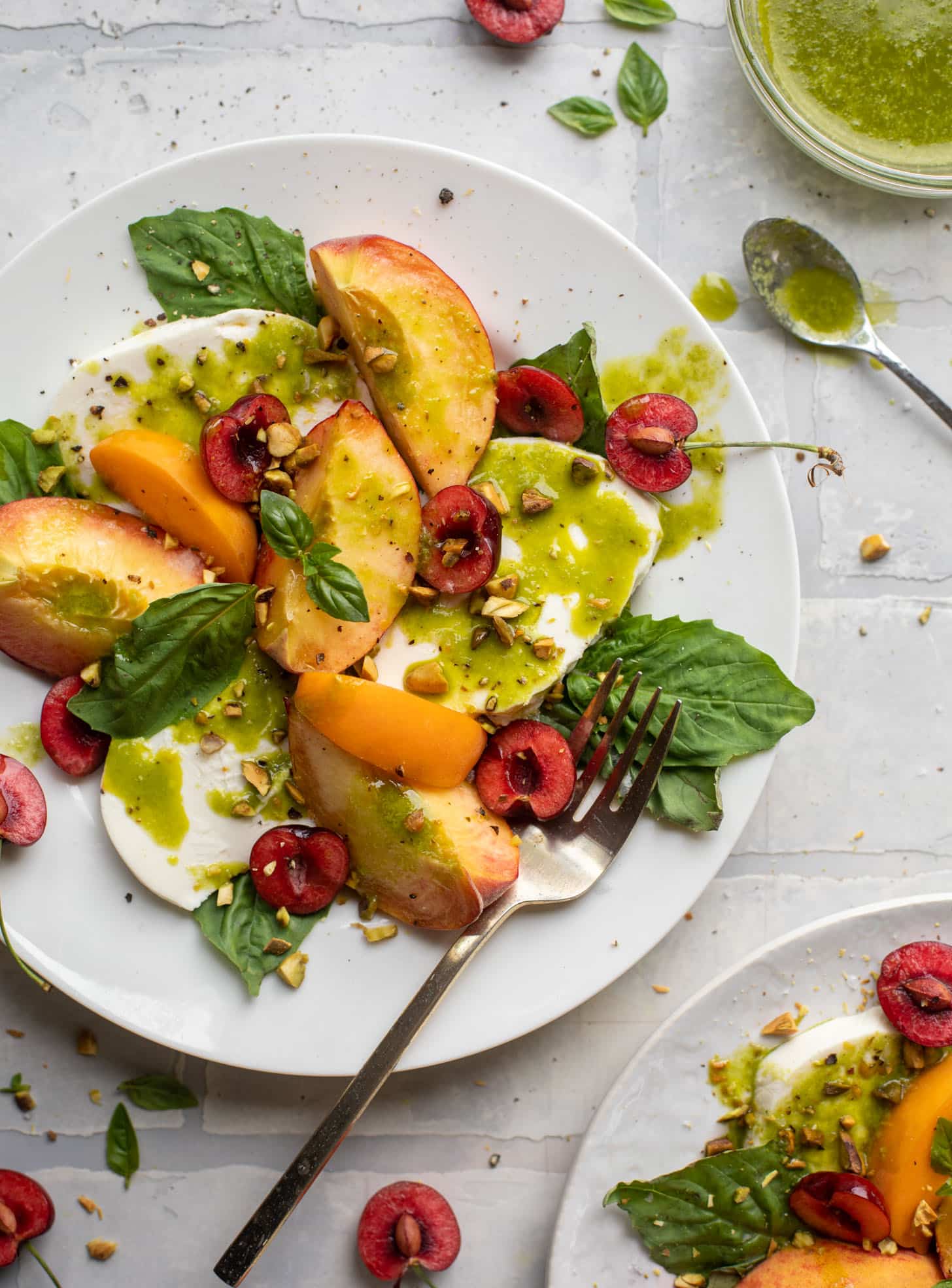 summer stone fruit caprese with basil vinaigrette