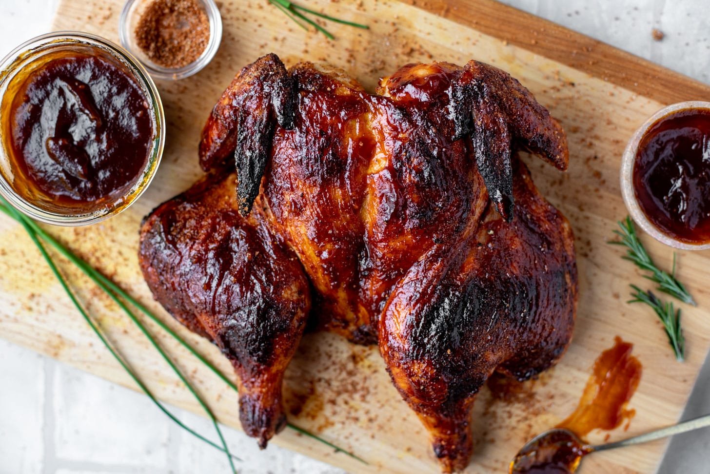 grilled spatchcock chicken with cola bbq sauce