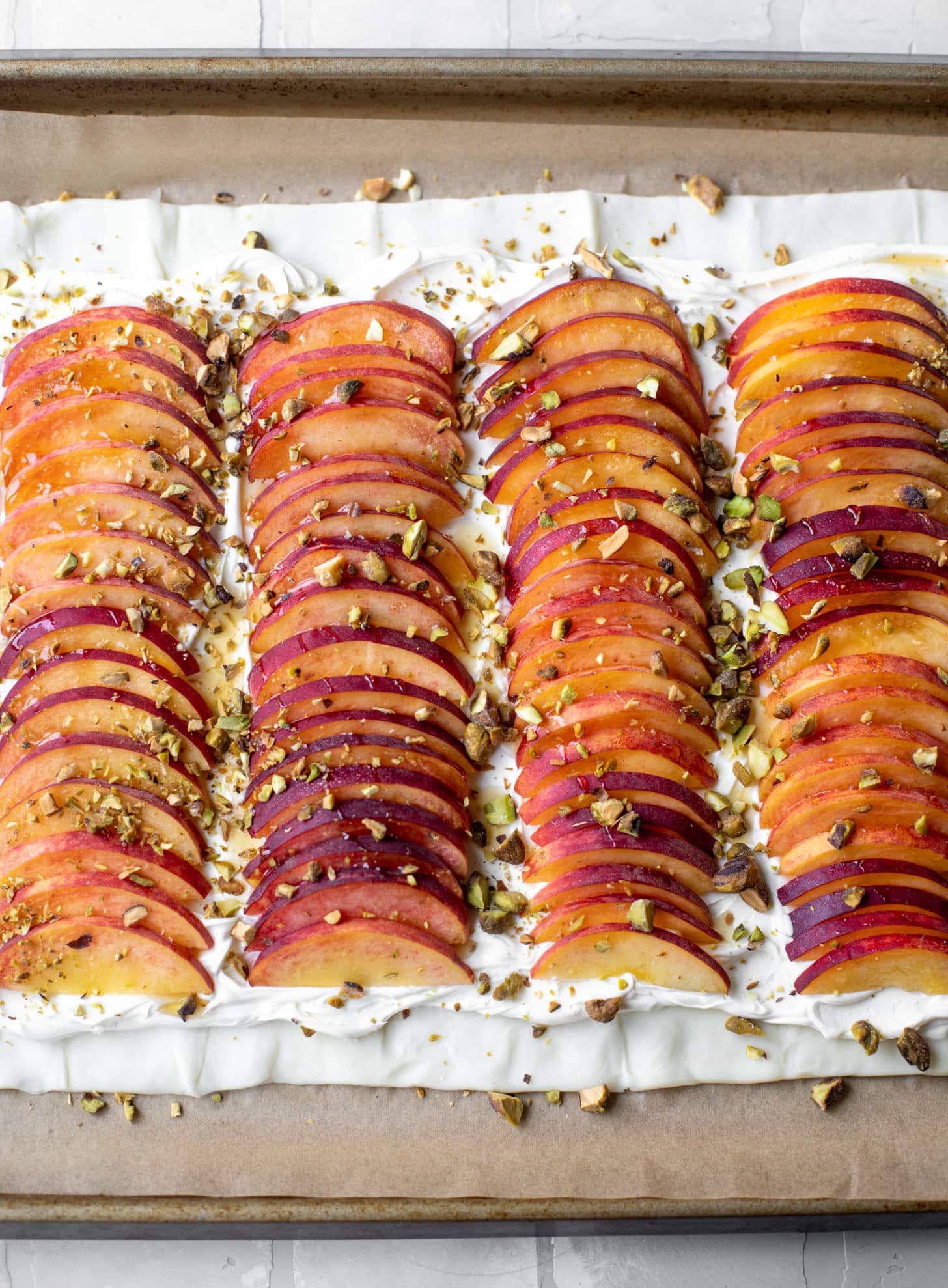 peach pistachio puff pastry ready for the oven