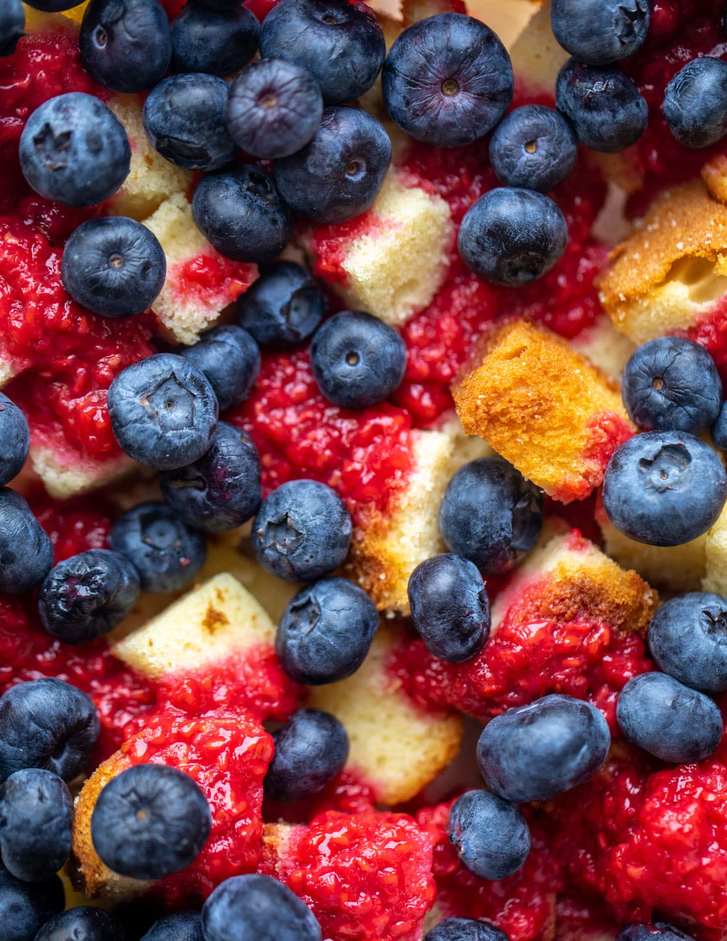 triple berry trifle with raspberry sauce