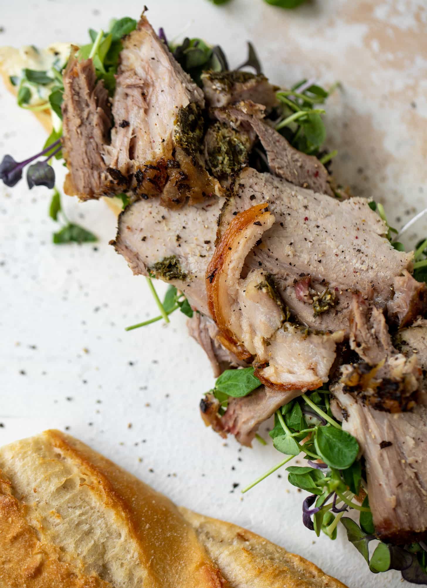 porchetta sandwiches with garlic herb mayo