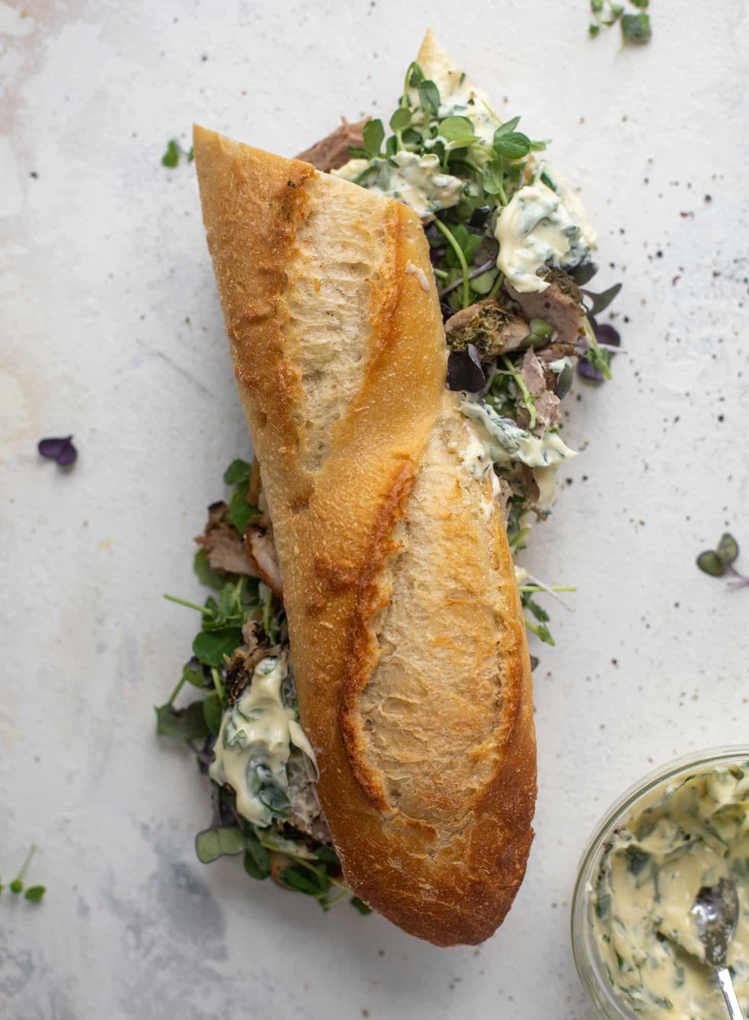 porchetta sandwiches with garlic herb mayo