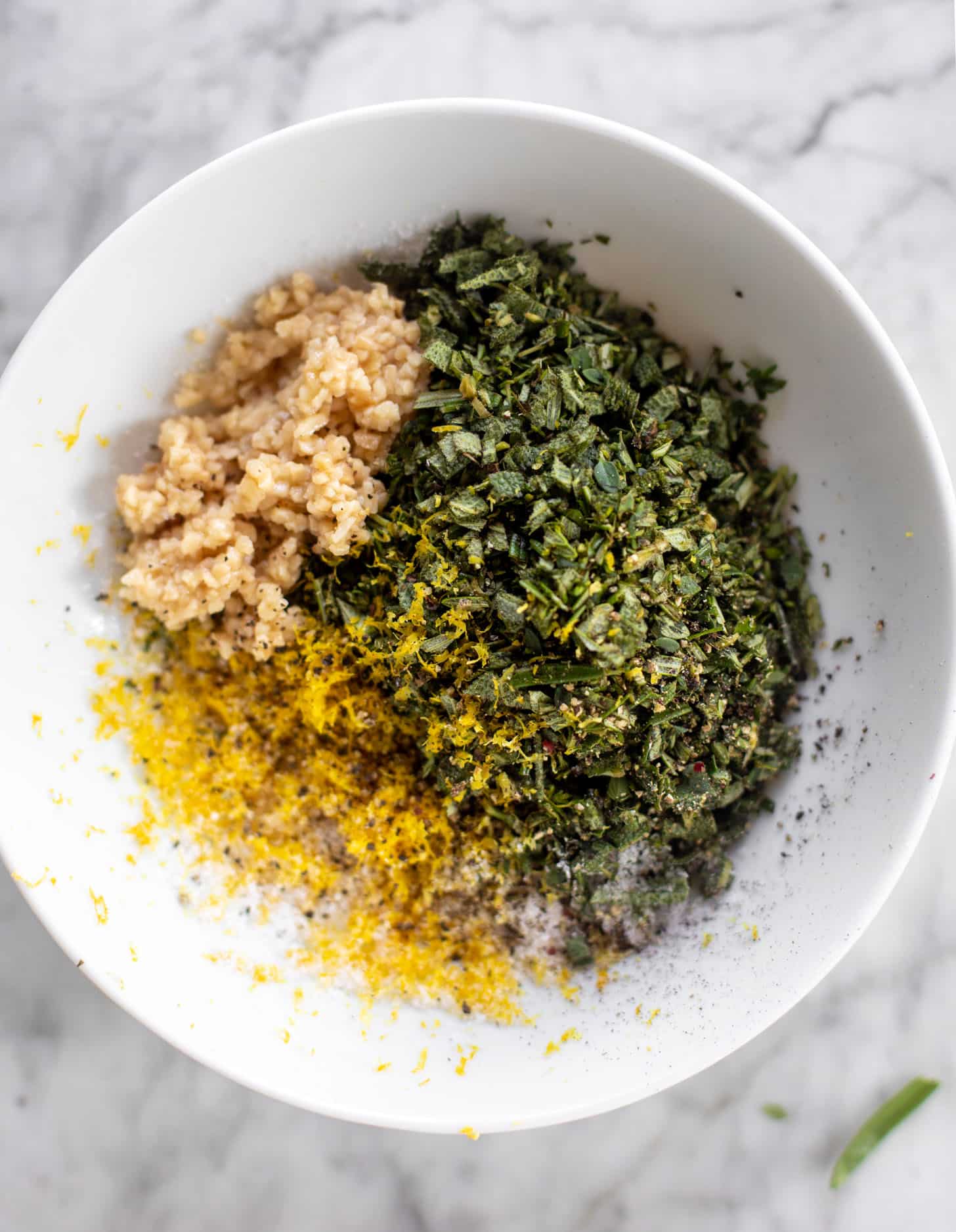 garlic, lemon zest, herbs