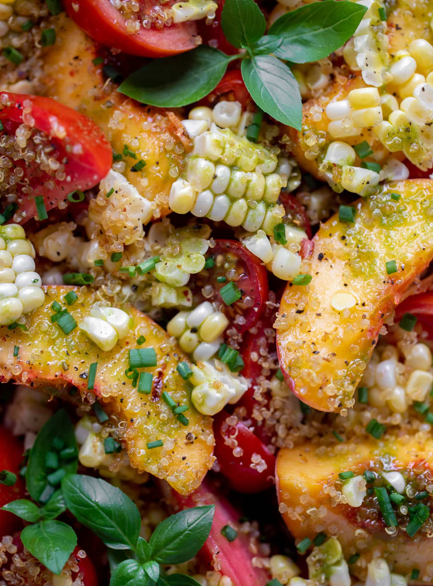 sweet corn, peach and tomato salad