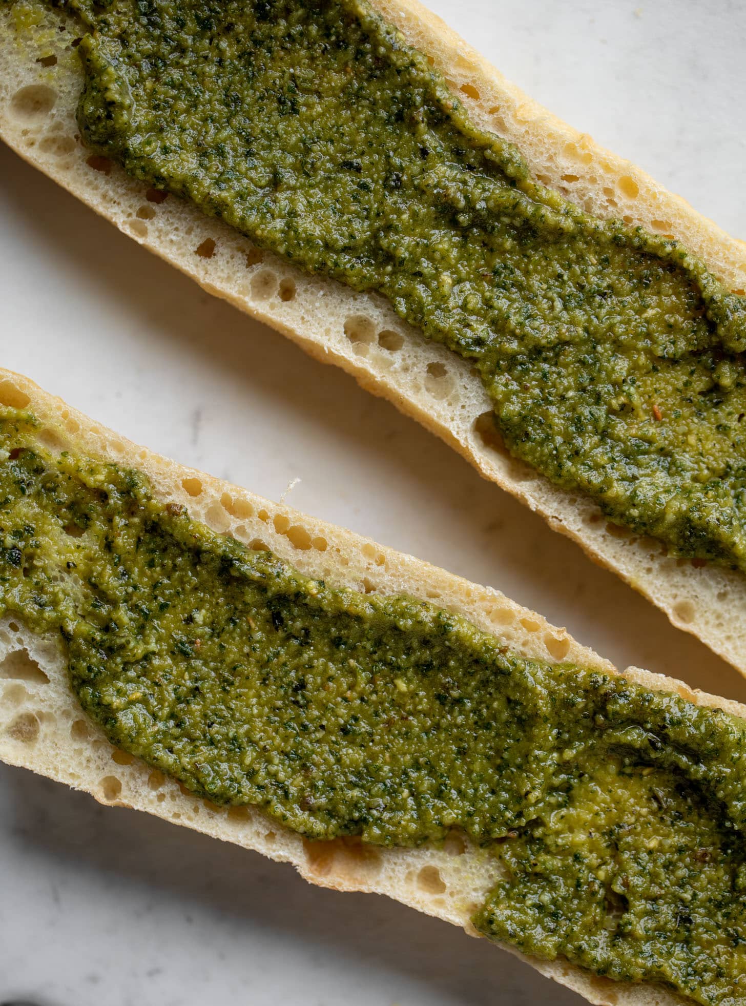 pesto on a baguette