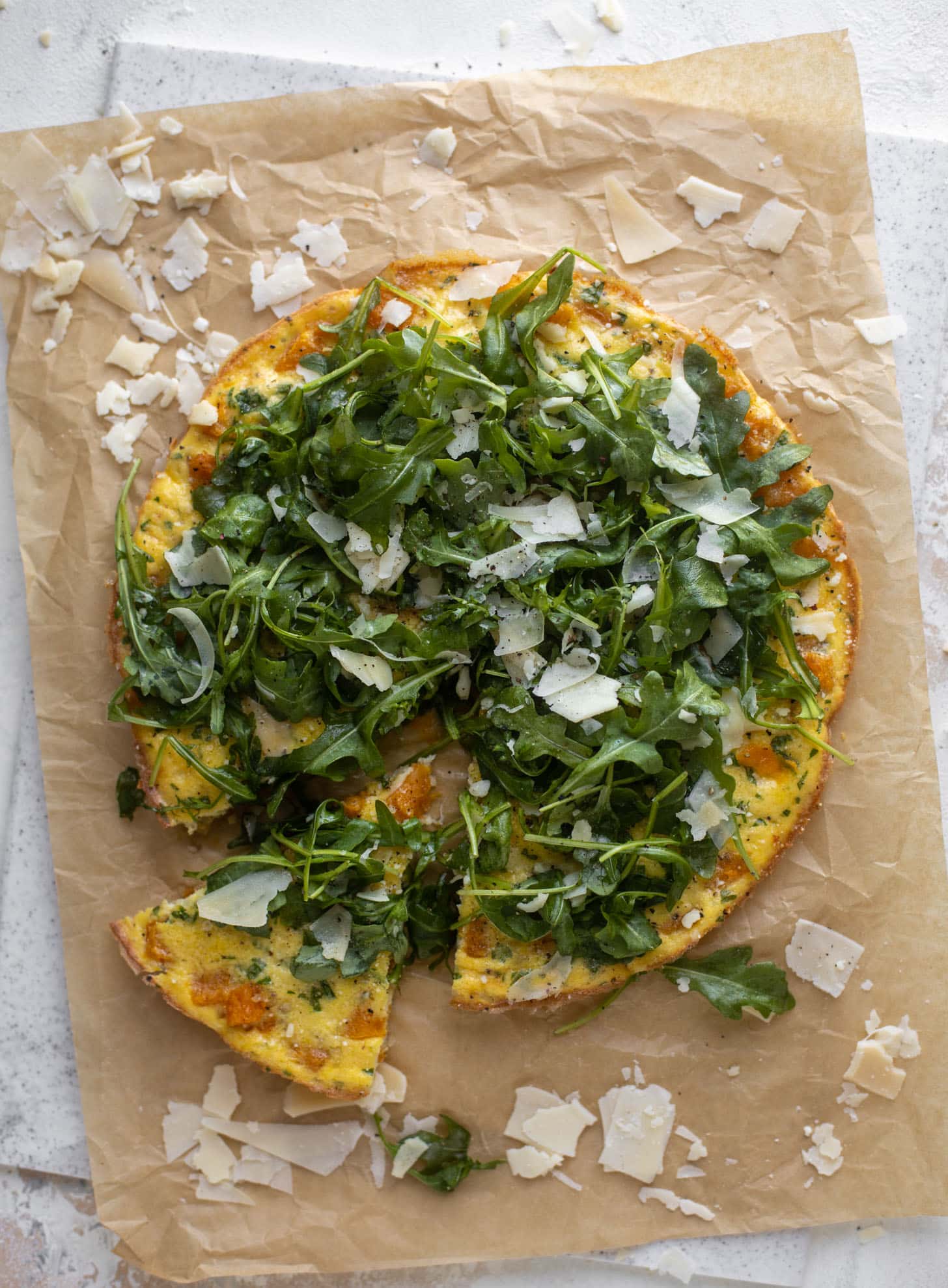 butternut squash parmesan frittata with arugula