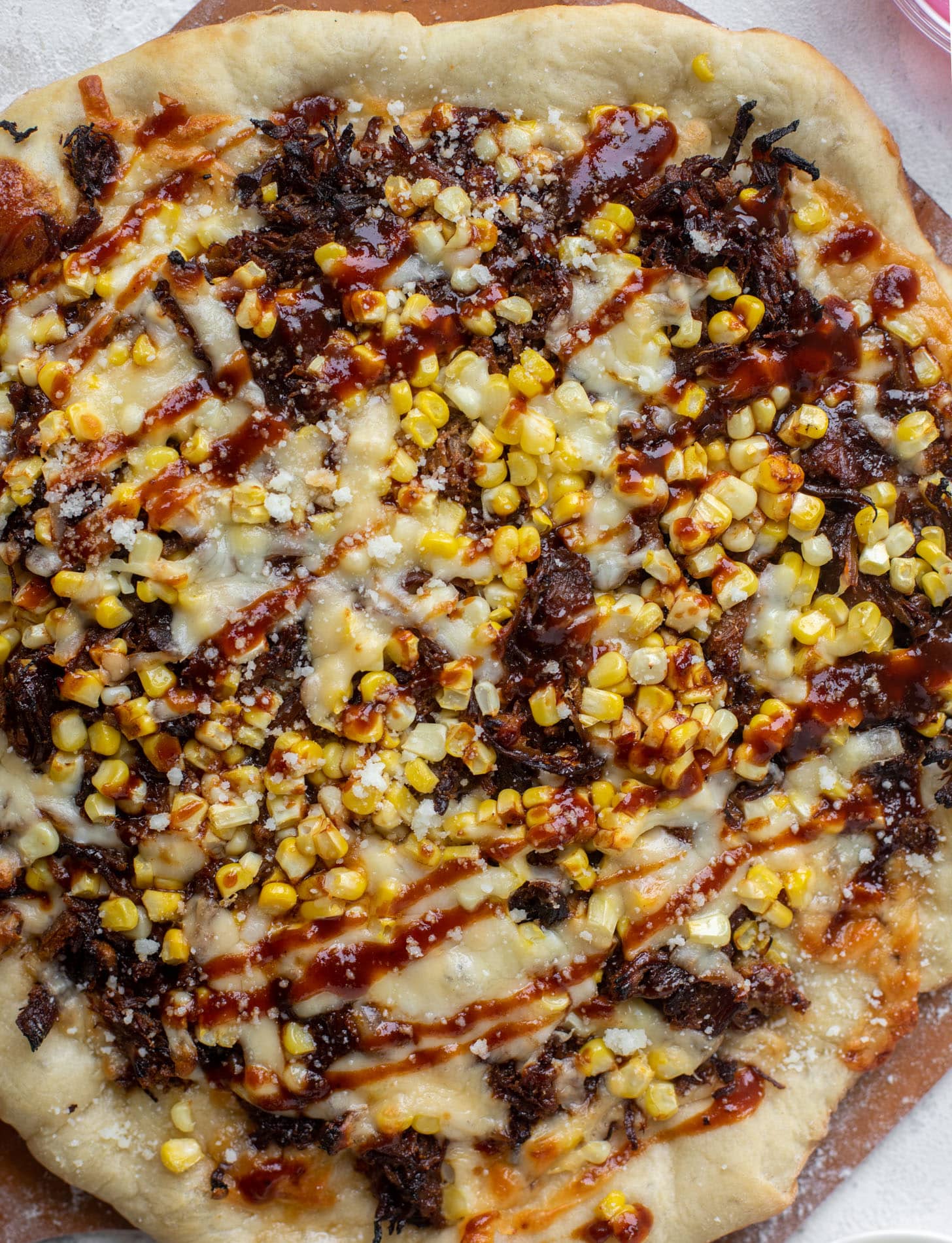 BBQ pulled pork & sweet corn pizza
