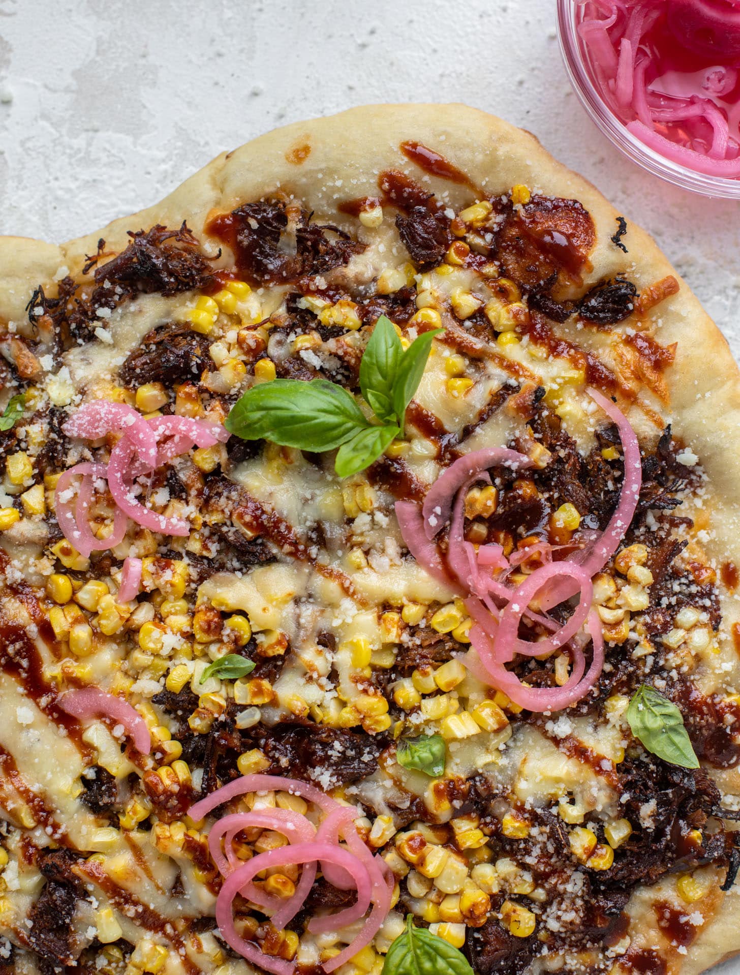 BBQ pulled pork & sweet corn pizza
