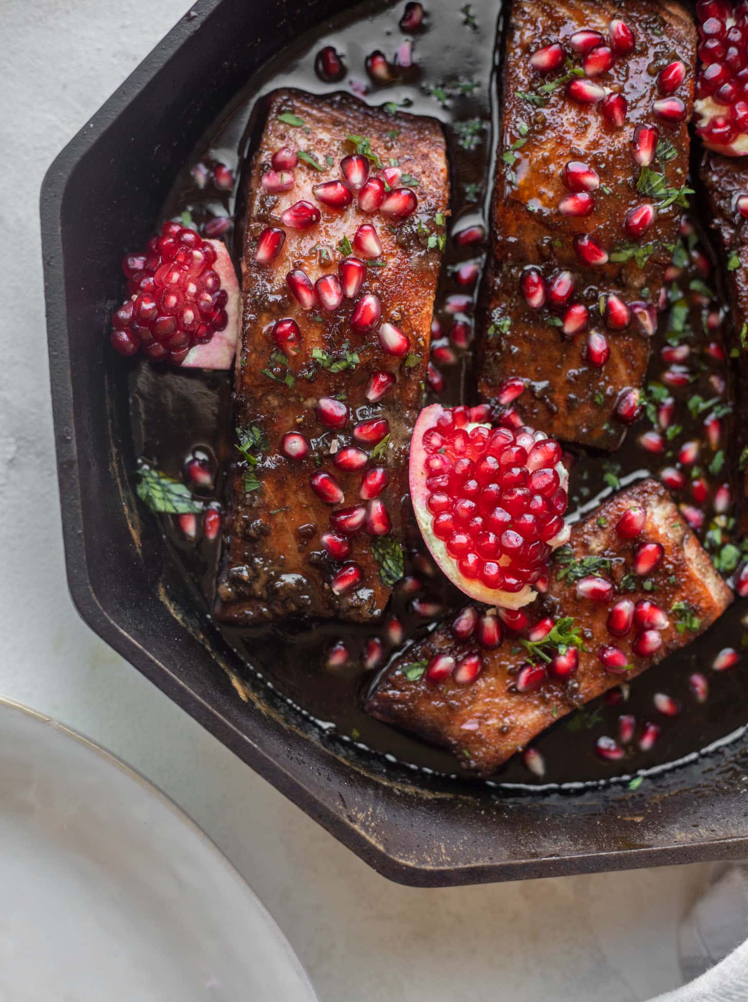 sticky pomegranate salmon
