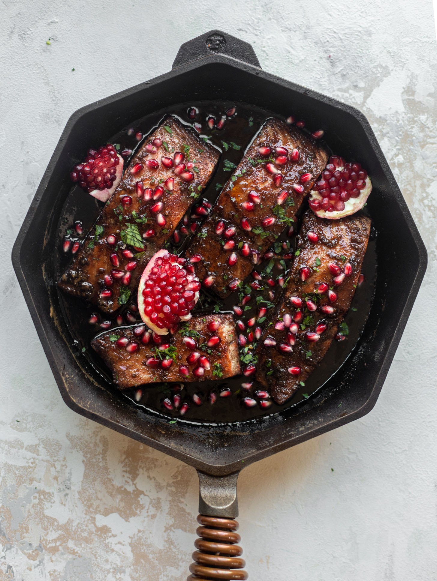 sticky pomegranate salmon 