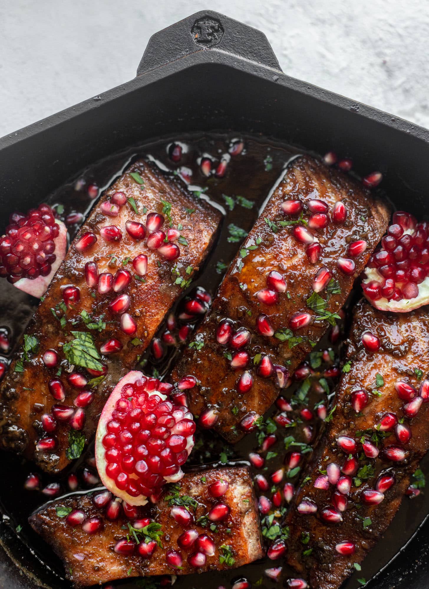 sticky pomegranate salmon 