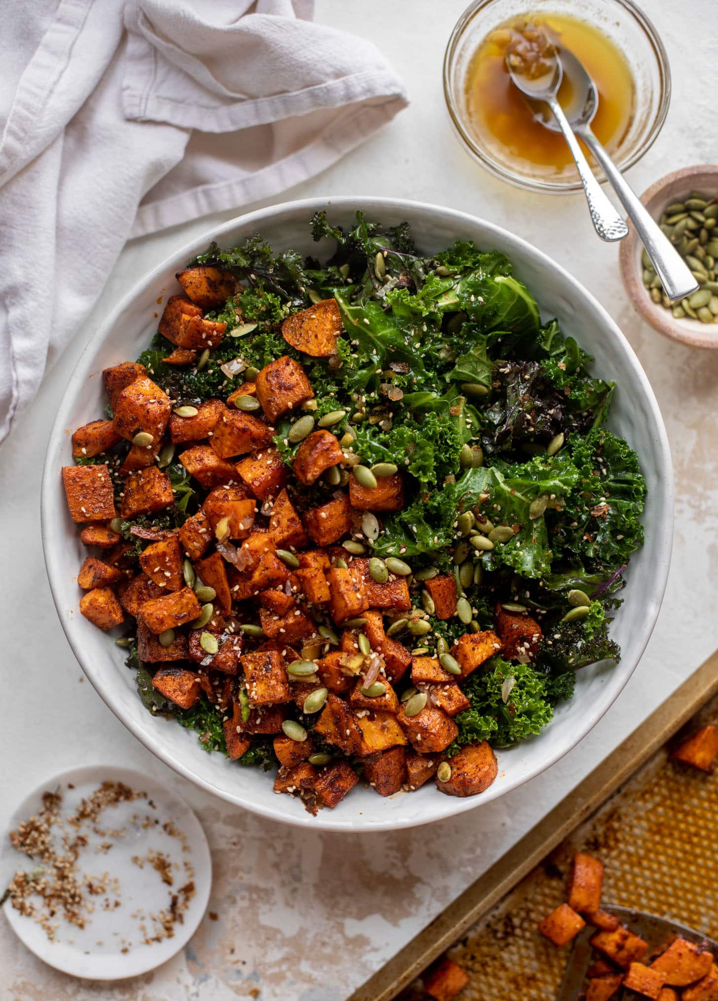 smoky sweet potato kale salad with hot ginger dressing