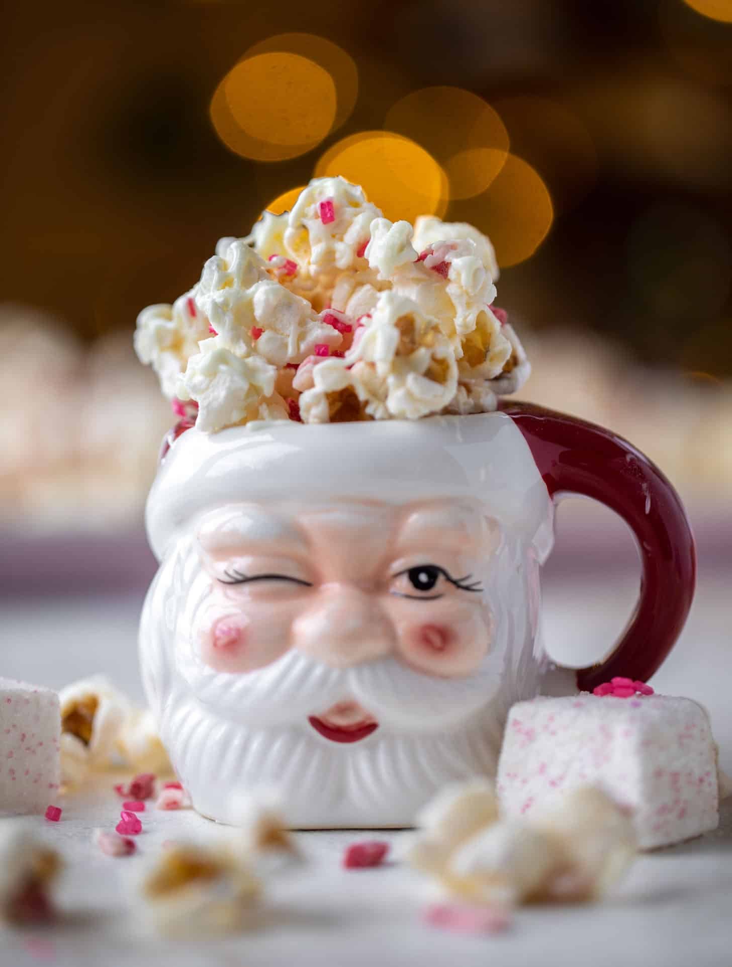 pink peppermint white chocolate popcorn