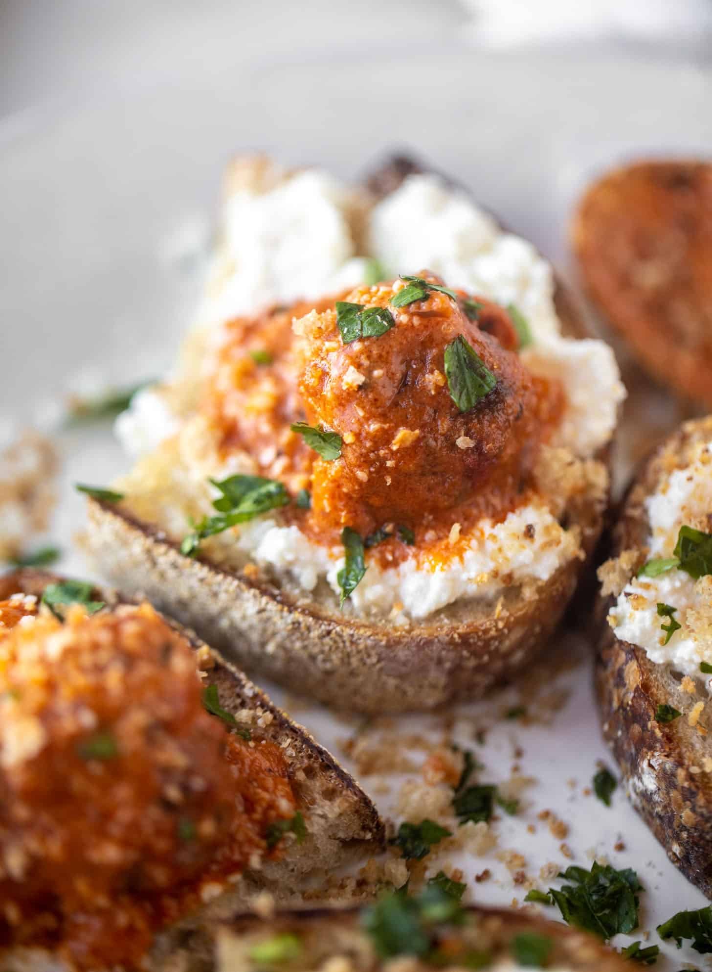 vodka sauce meatballs on ricotta toast