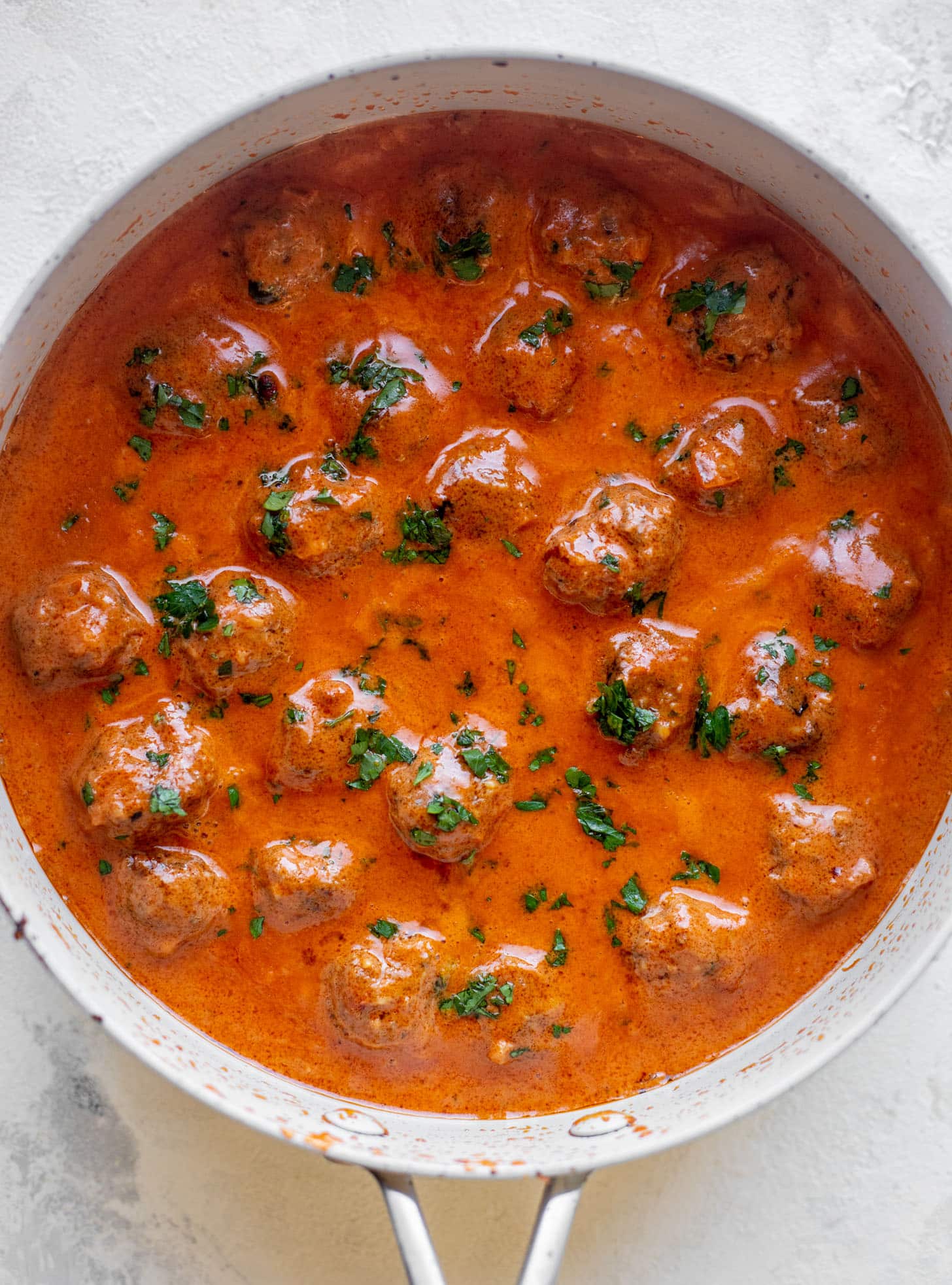 vodka sauce meatballs in skillet