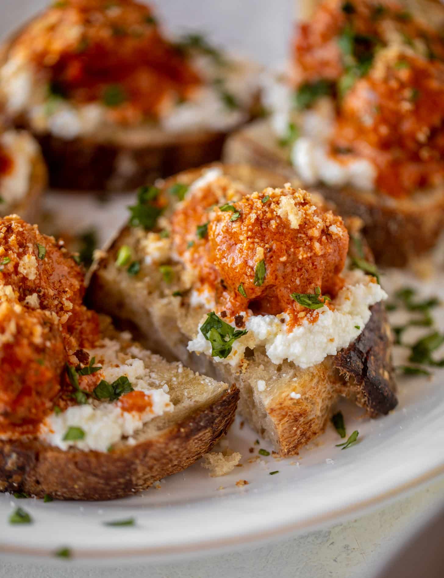 vodka sauce meatballs on ricotta toast
