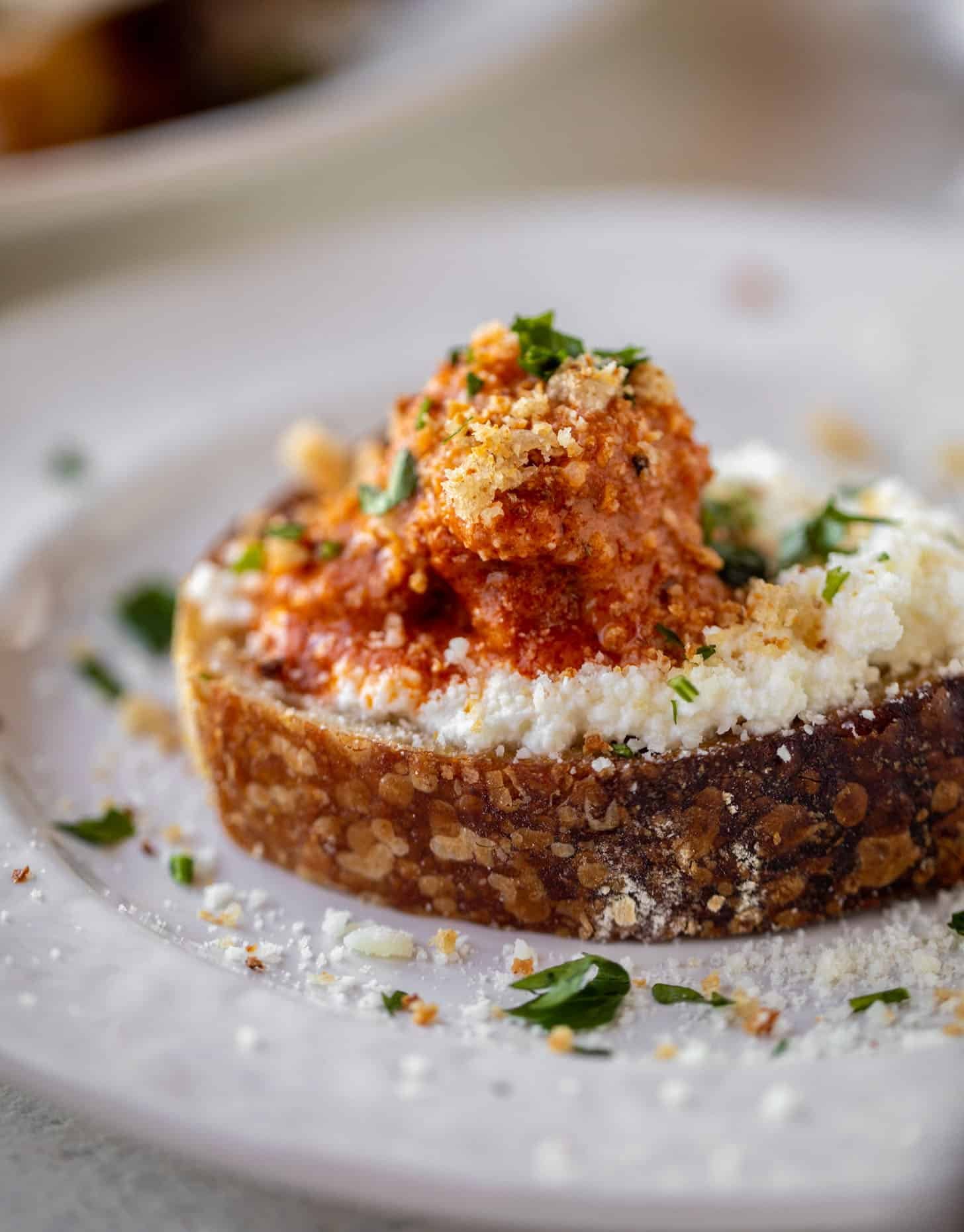 vodka sauce meatballs on ricotta toast