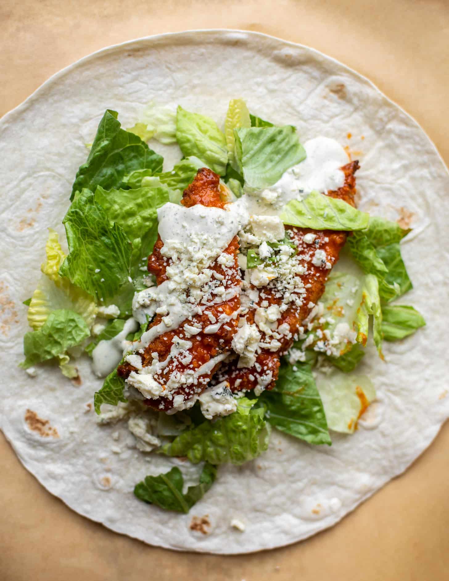 hot honey buffalo chicken wraps