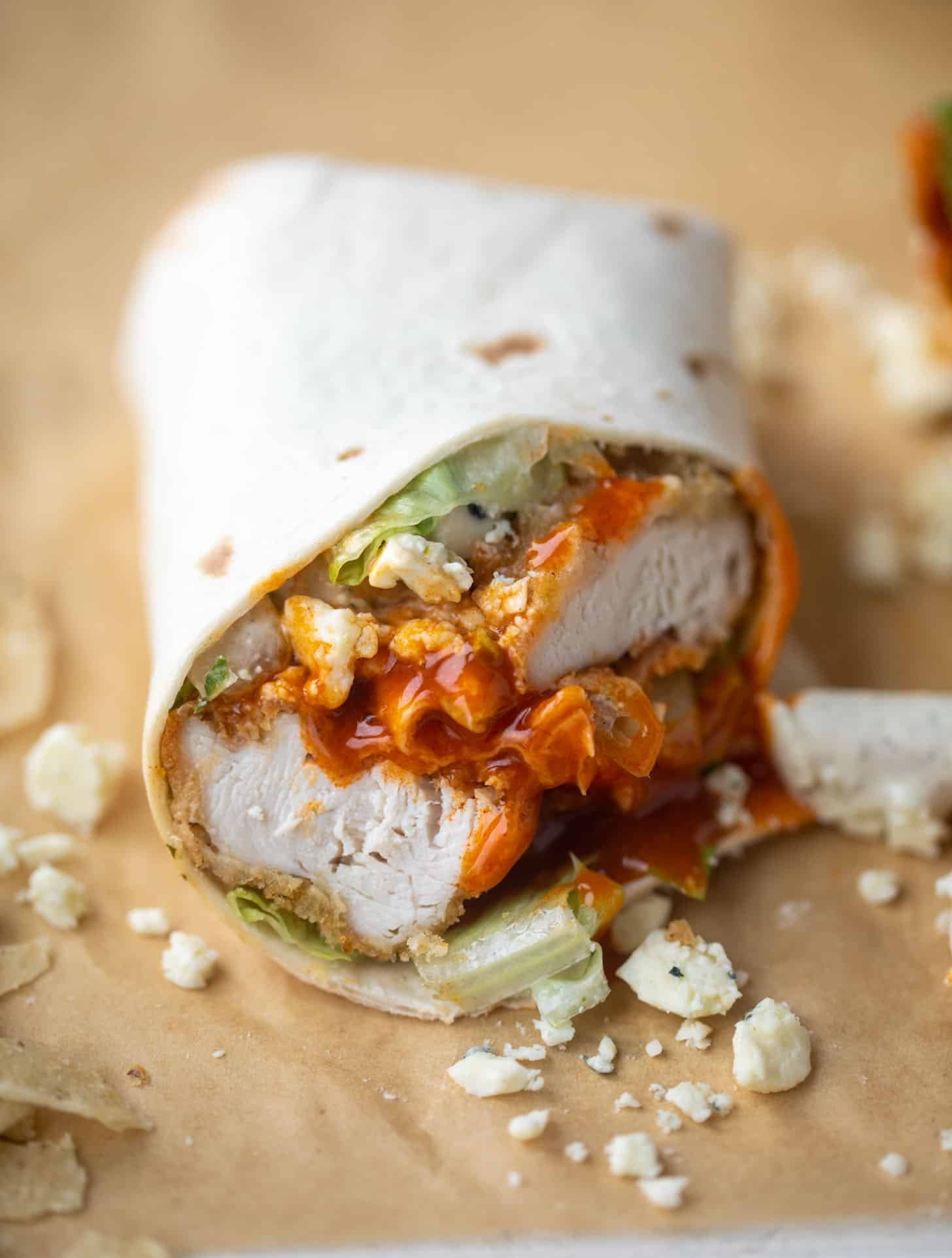 hot honey buffalo chicken wraps