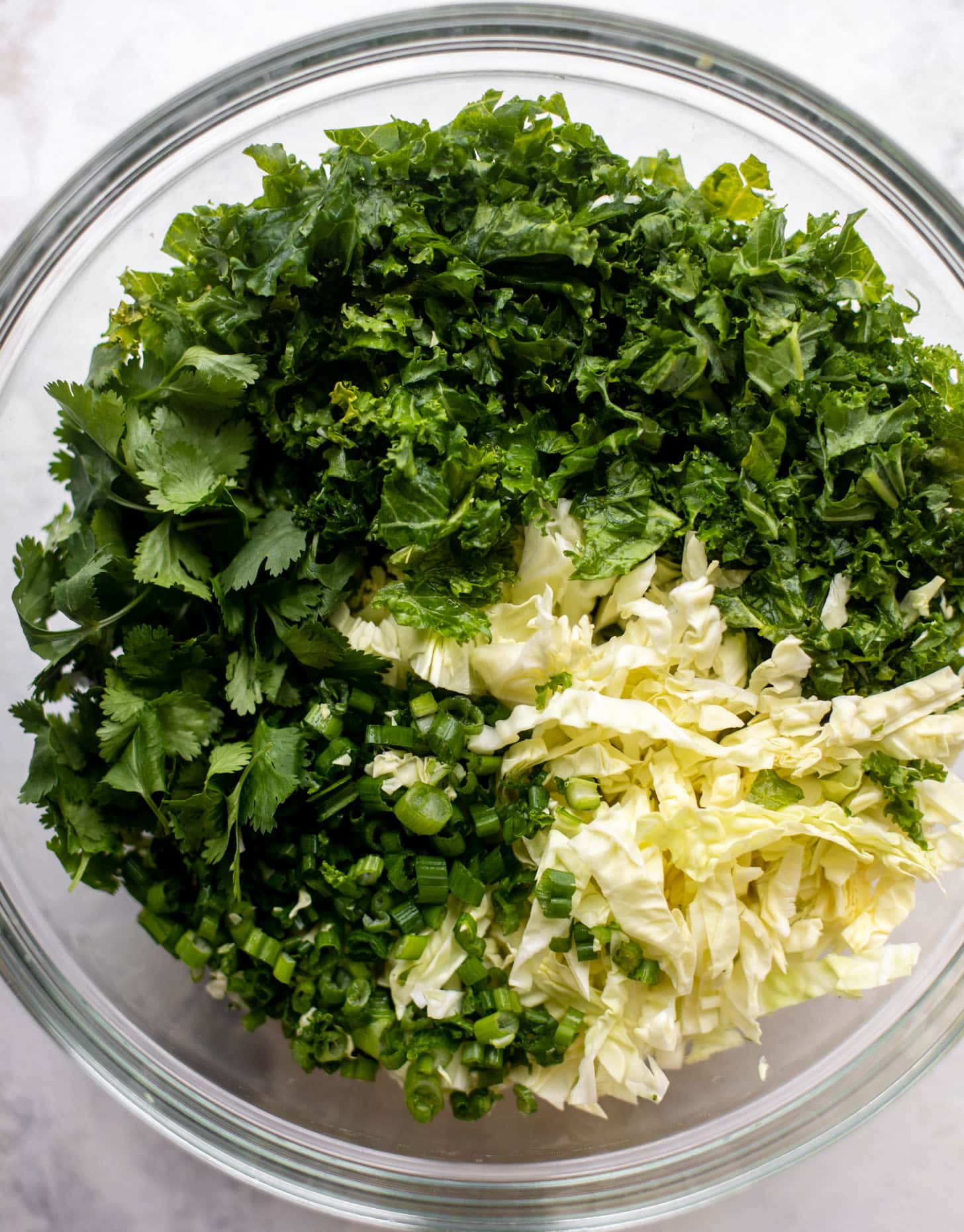 kale, cabbage, herbs, green onions
