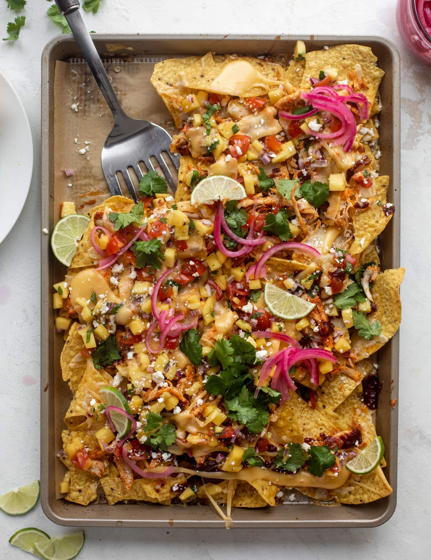 hot honey chipotle BBQ chicken nachos