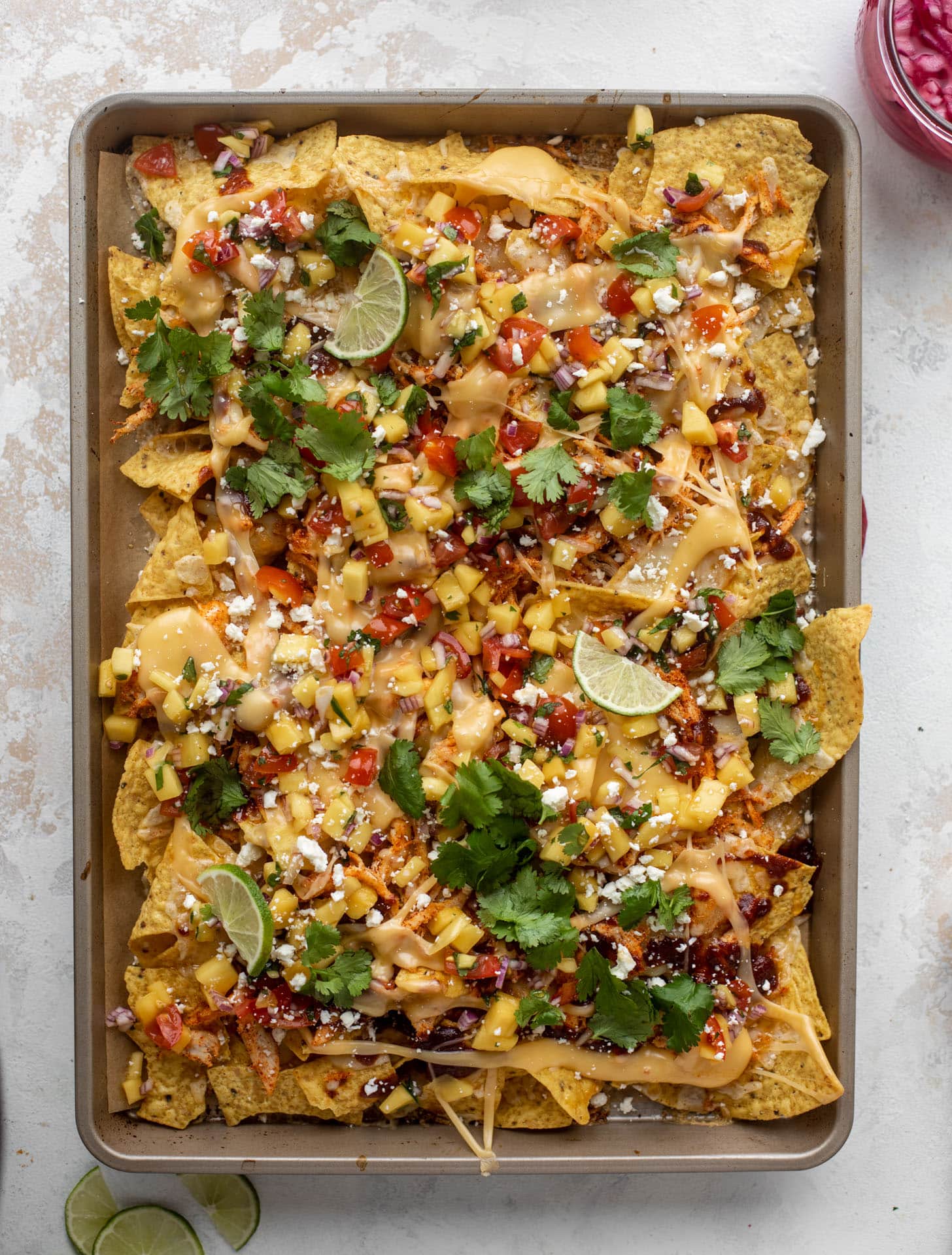 hot honey chipotle BBQ chicken nachos
