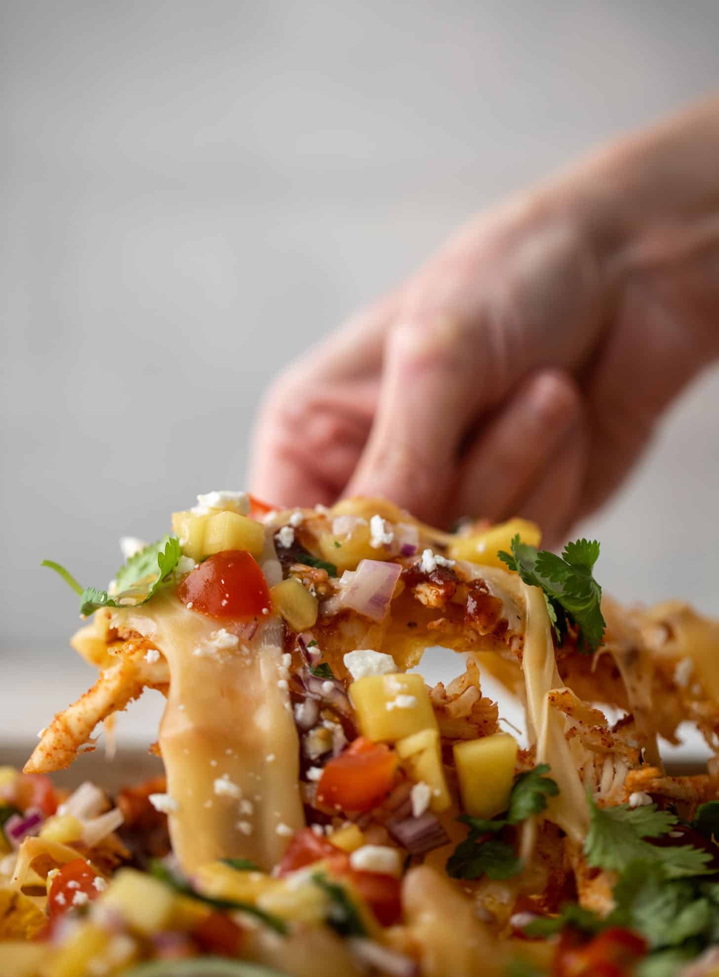 hot honey chipotle BBQ chicken nachos