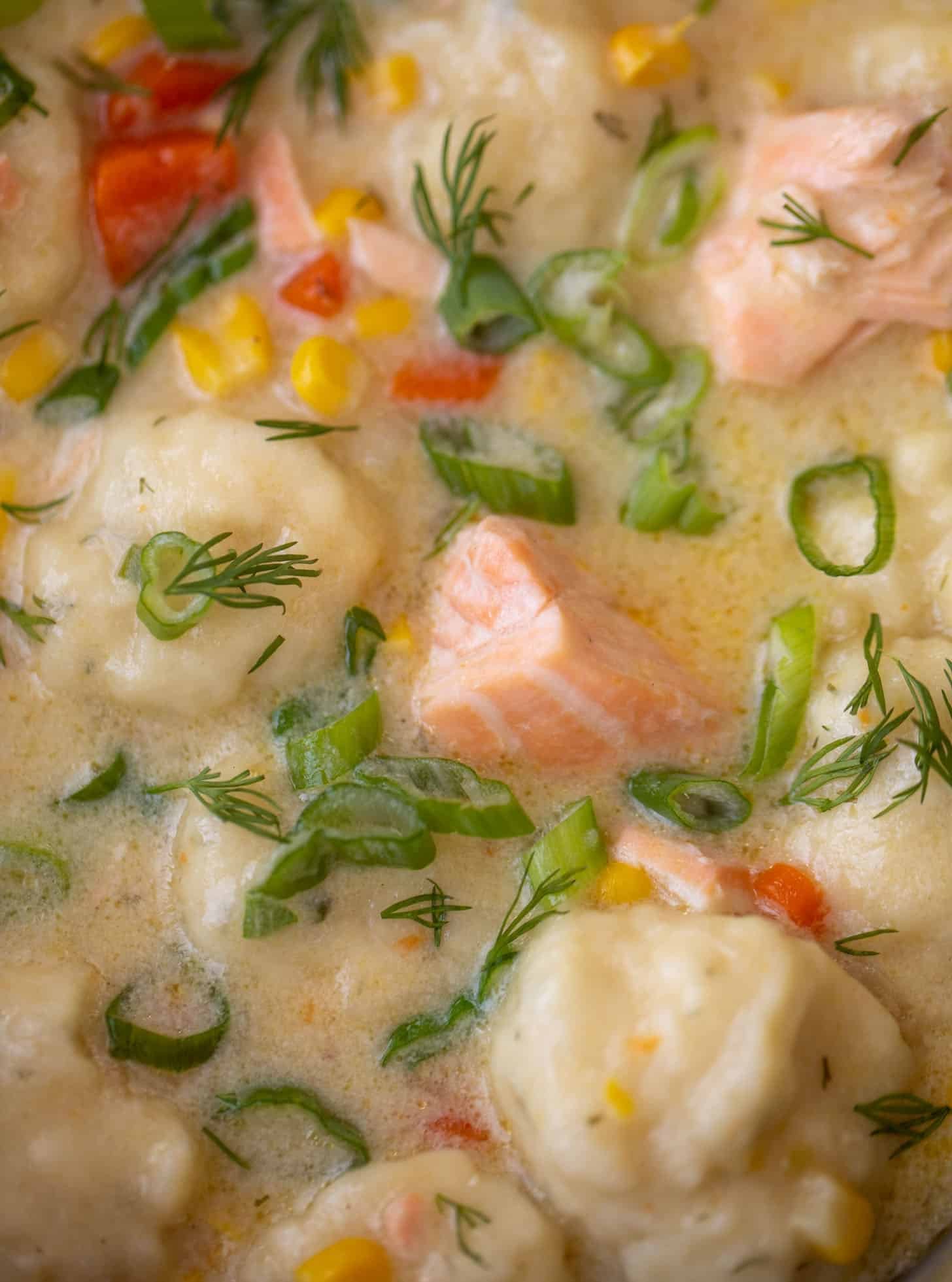 salmon chowder with dill dumplings