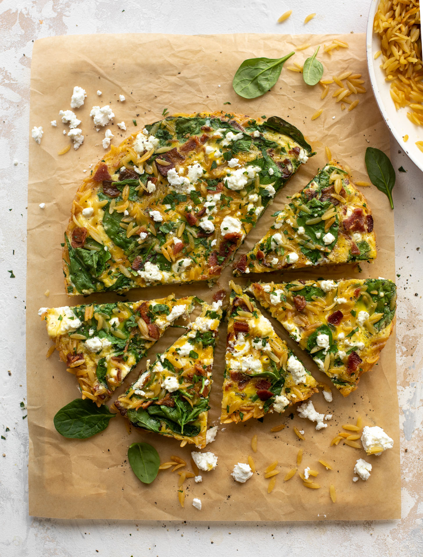 crispy orzo frittata with bacon and goat cheese