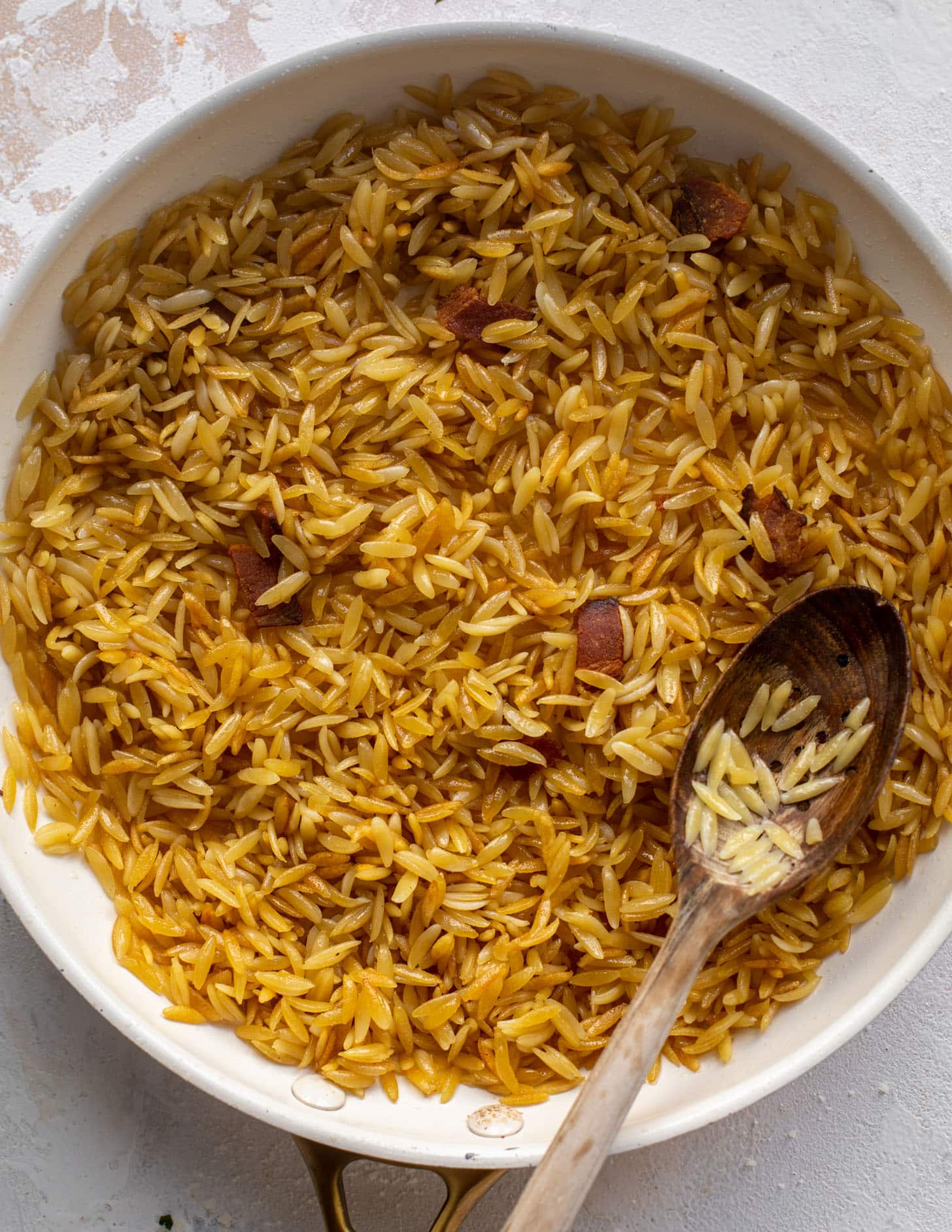 crispy orzo in a skillet