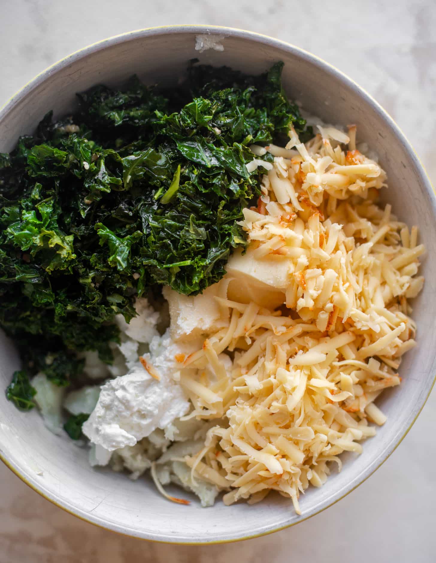 sautéed kale, smoked cheddar, potatoes, greek yogurt