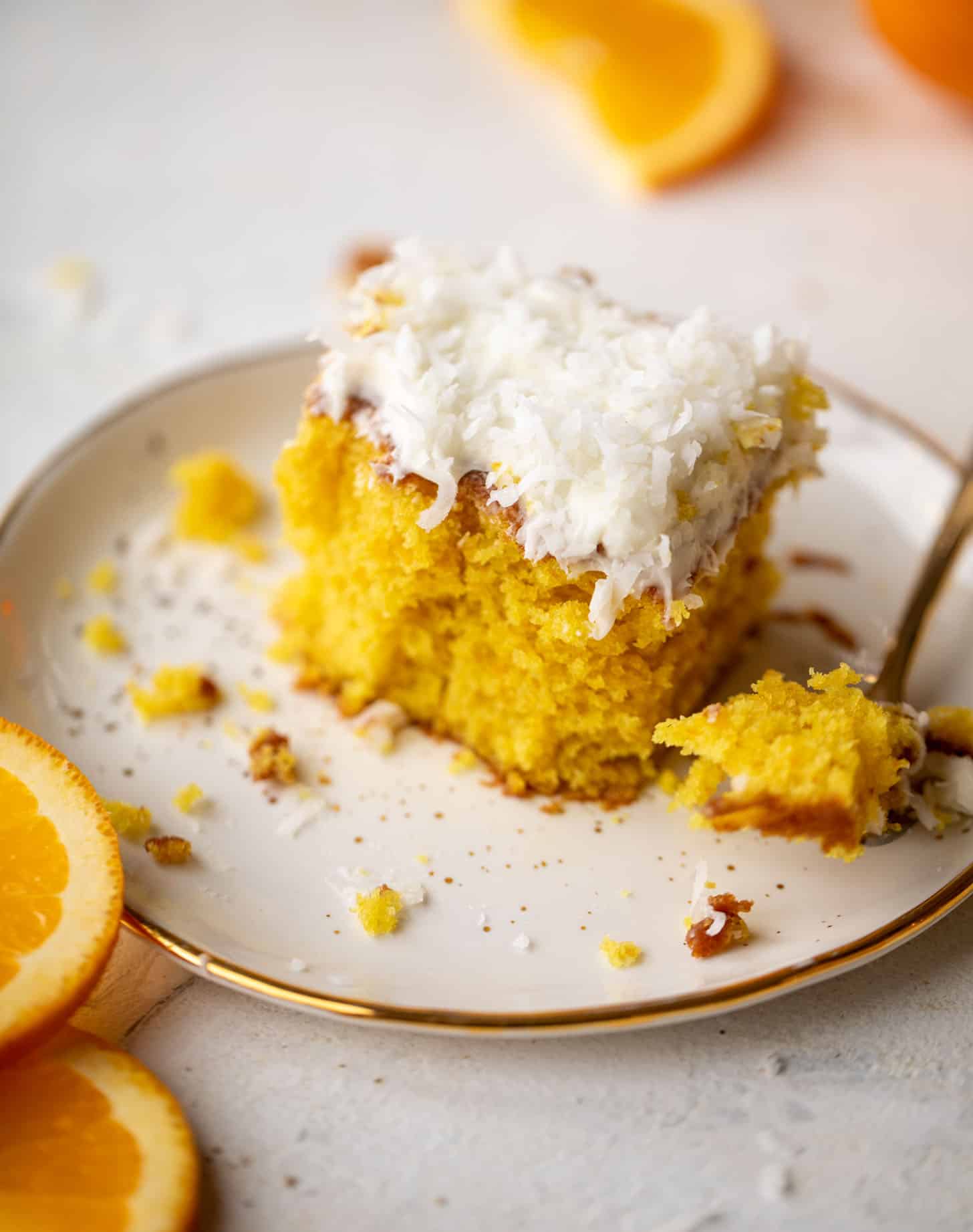 orange cake with coconut cream cheese frosting