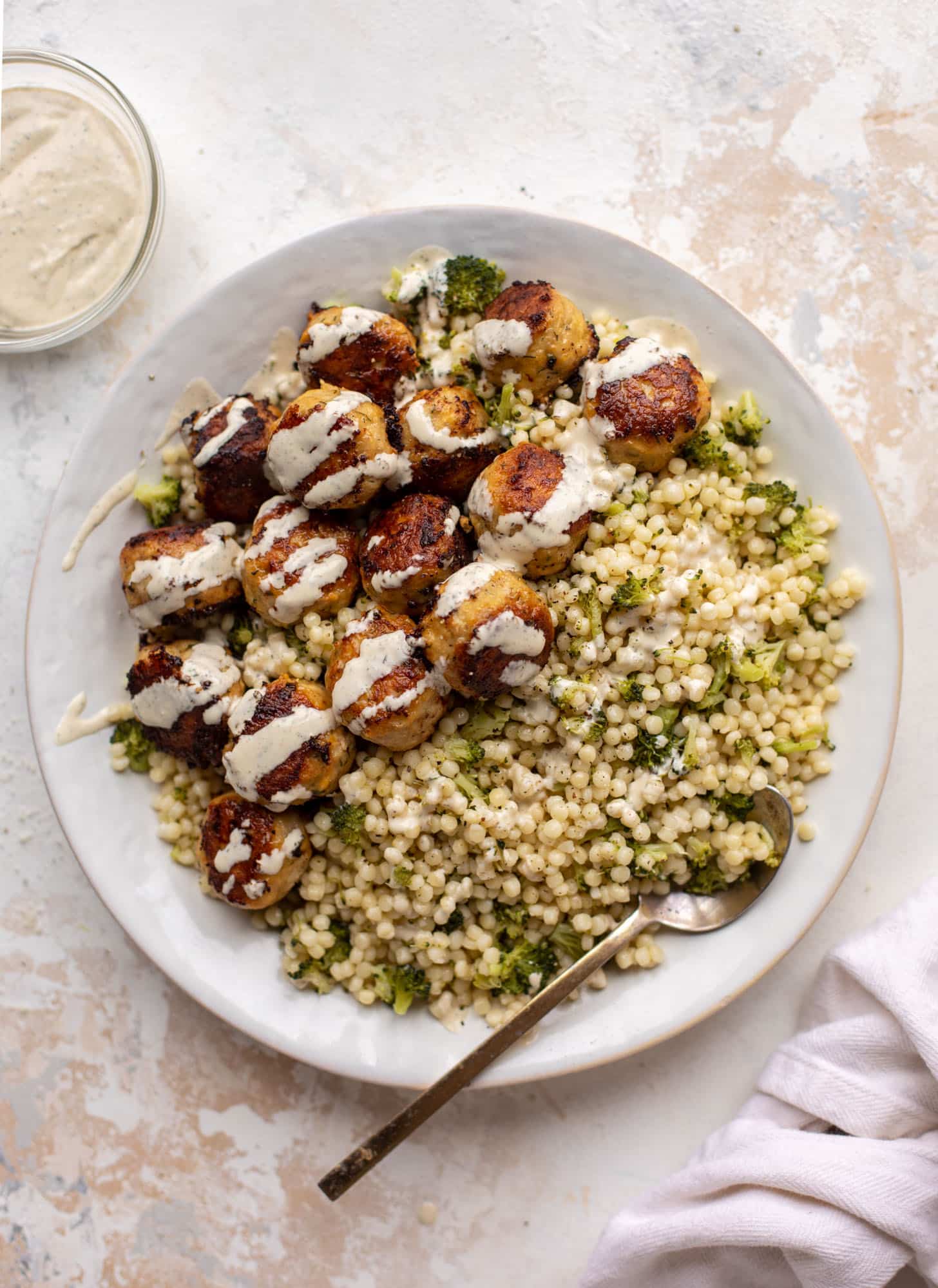 ranch chicken meatballs with broccoli couscous