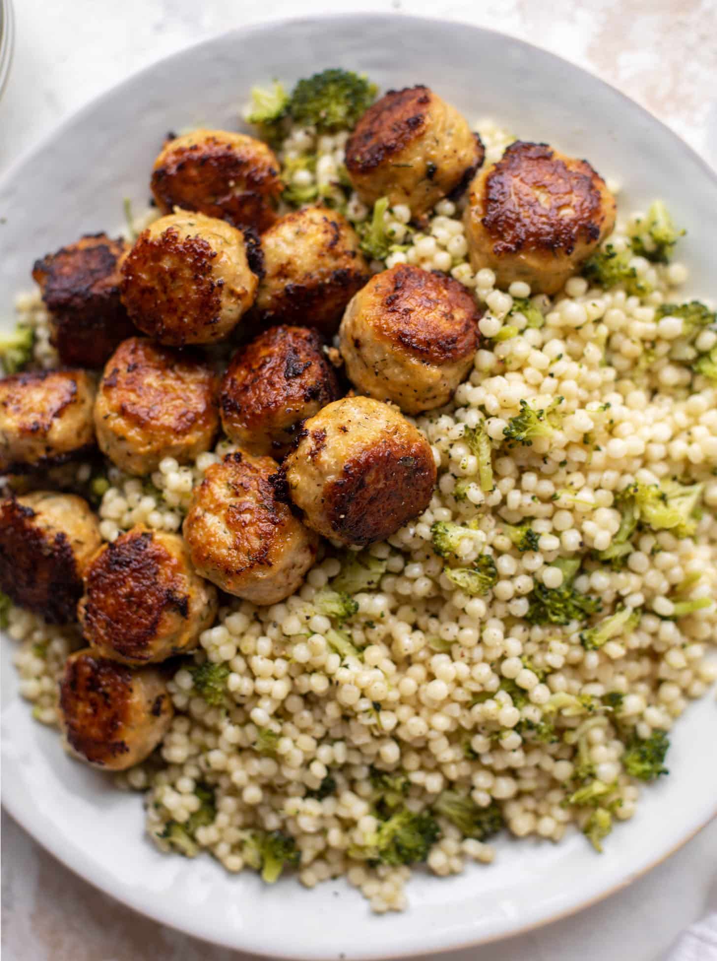 ranch chicken meatballs with broccoli couscous