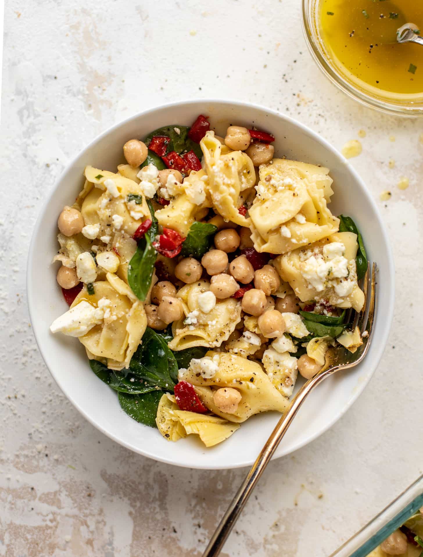lunchtime chickpea tortellini salad
