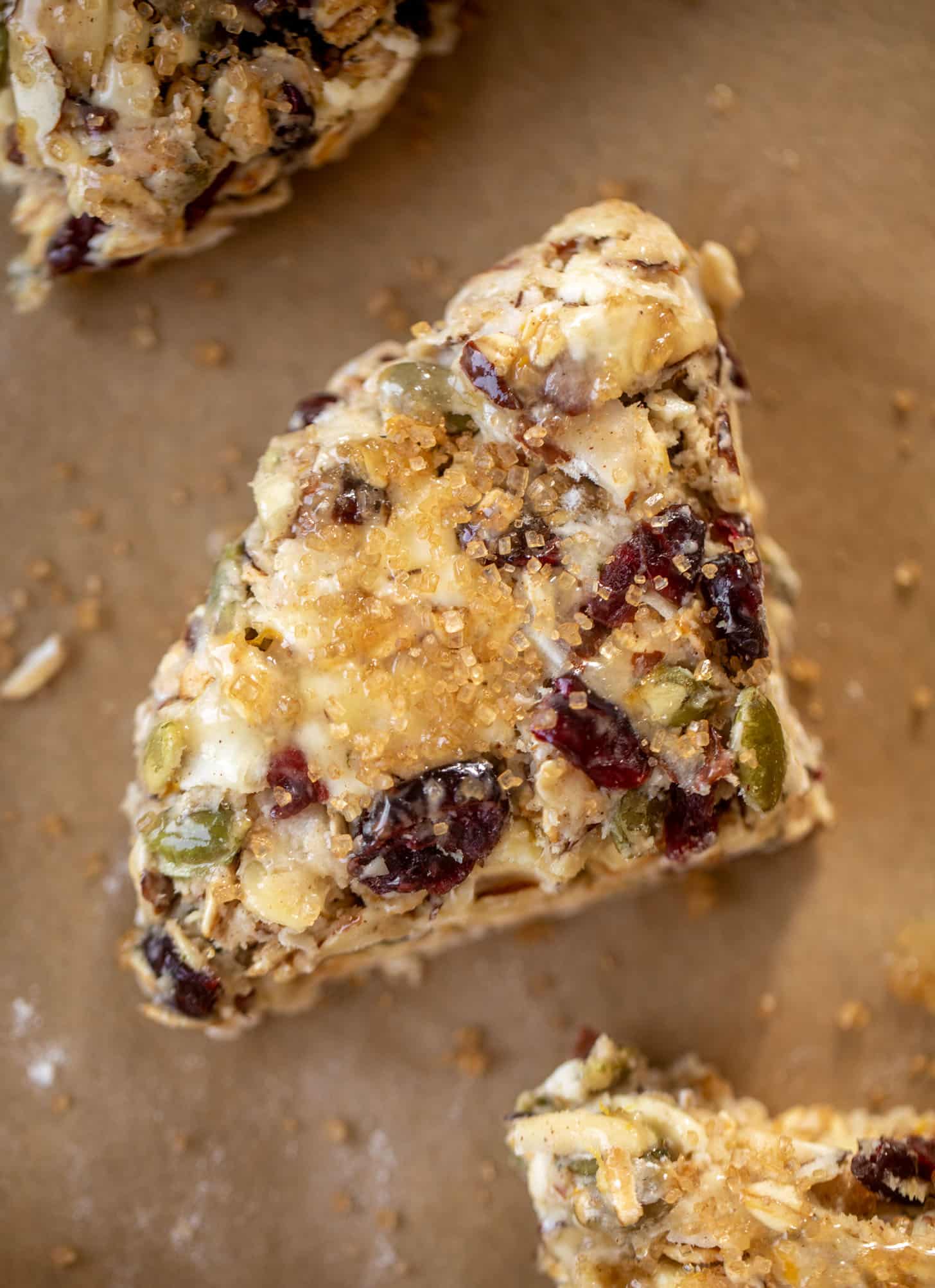 granola scone dough with coarse sugar