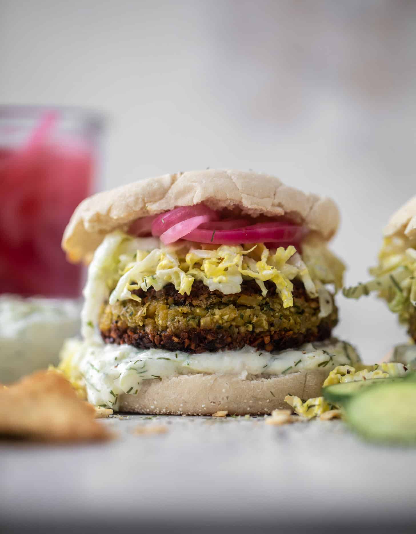 falafel burgers with tzatziki slaw